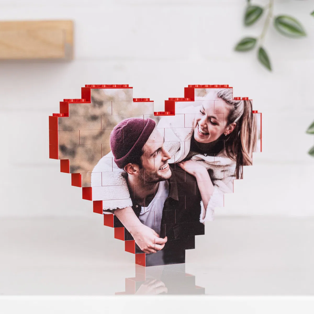 Wanapix | Puzzle Block Cœur Personnalisé | Briques de Construction avec Photo e Texte | Compatible avec Les principales Marques | Cadeau Original | 47 Pièces | 100% Personnalisé Rouge