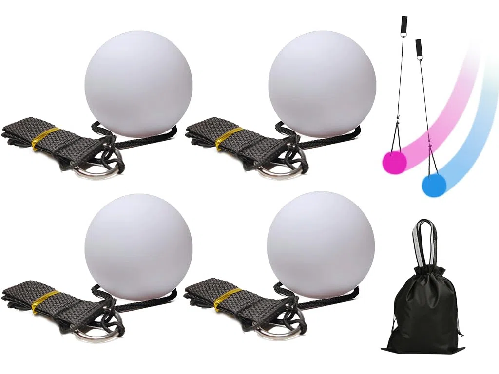 Anlising 4PCS LED Poi Balls, Balle de Jonglage Lumineuse, Balles Lumineuses LED avec Couleurs Arc-en-Ciel, Balles de Jonglage Poi, pour Enfants et Adultes à Danser, Spectacle de Lumière, Orgie