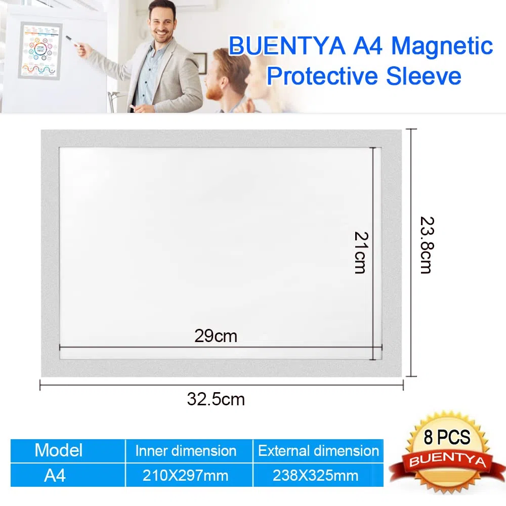 8 PCS Cadre d'Affichage Magnétique A4 en PVC Cadre d'Information Autocollant Pochette Adhésive A4 de Fermeture Magnétique pour Affiches Publicitaires, POS, Enseignes, Photo,Documents(Argent)