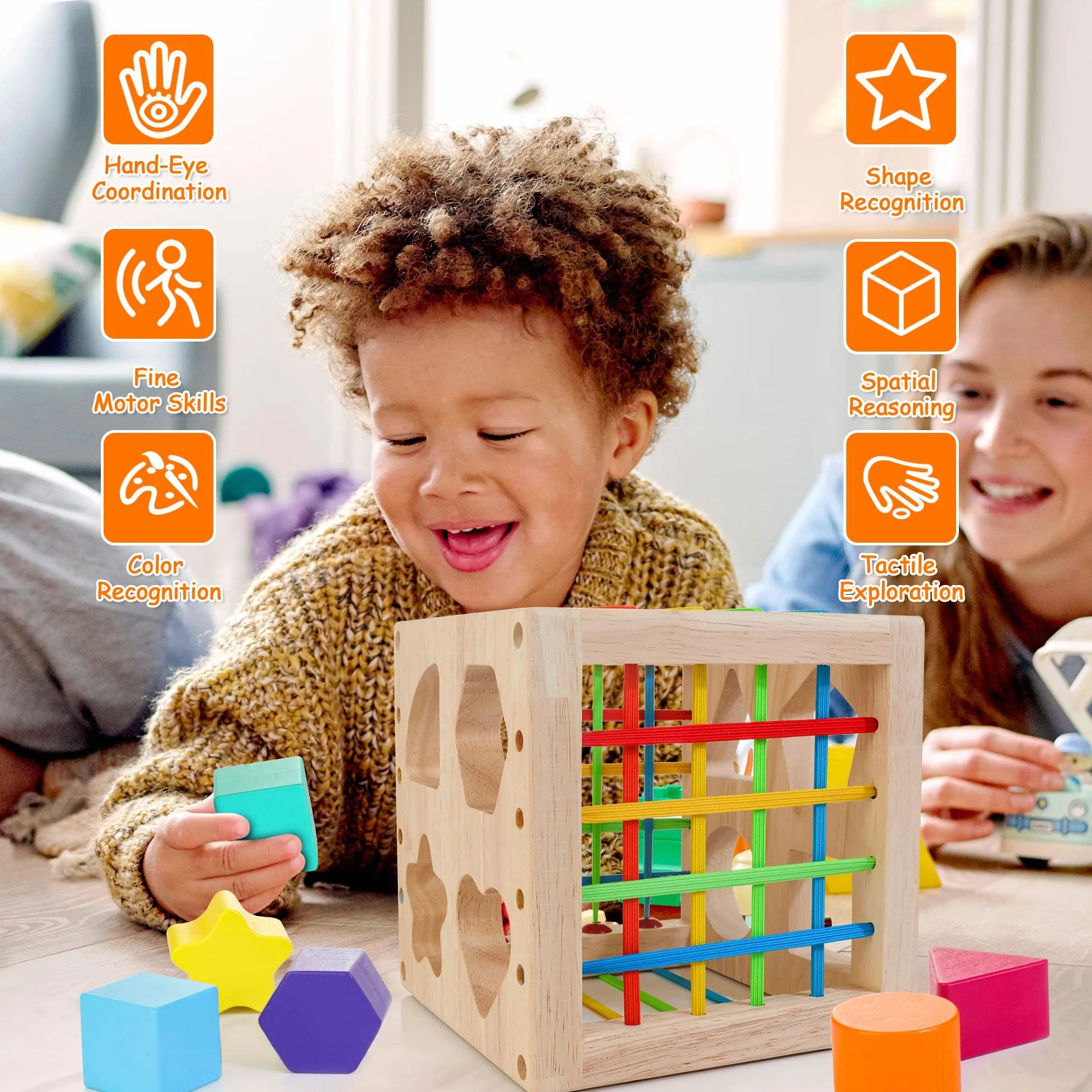 Jeu de tri Montessori Cube à emboîter à partir de 1 an, Cube de motricité avec 8 Cubes à emboîter, Jouets en Bois pour Enfants à partir de 1 2 3 Ans