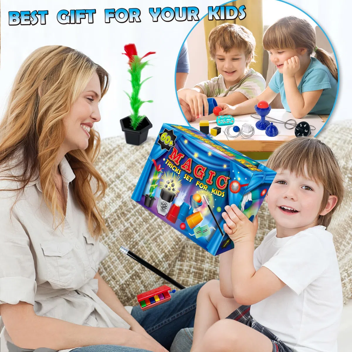 Heyzeibo Kit de Magie - 60+ Tours de Magie Enfant, Kit Magique avec Baguette Magique et Instructions, pour Garçons, Filles, Tout-Petits, Débutants