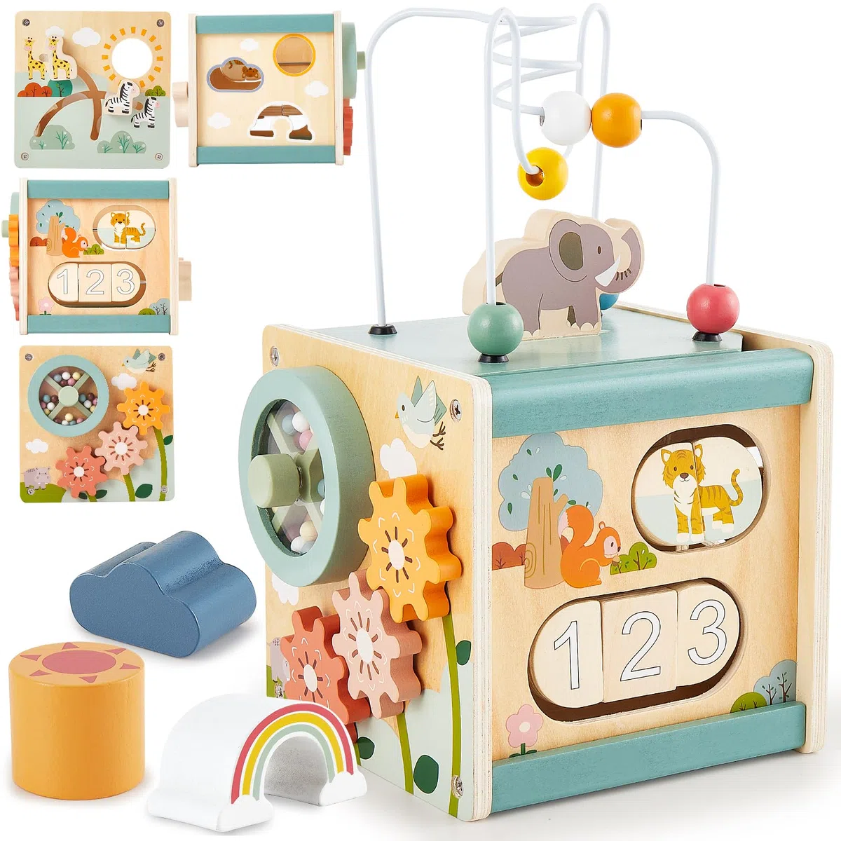 LINFUN KIDS Cube d'Activité Bébé en Bois Jeu de Activite Motricité Dactivité 6 en 1 Multijeux Jeux Montessori Cadeau pour Bébé Garçon et Fille