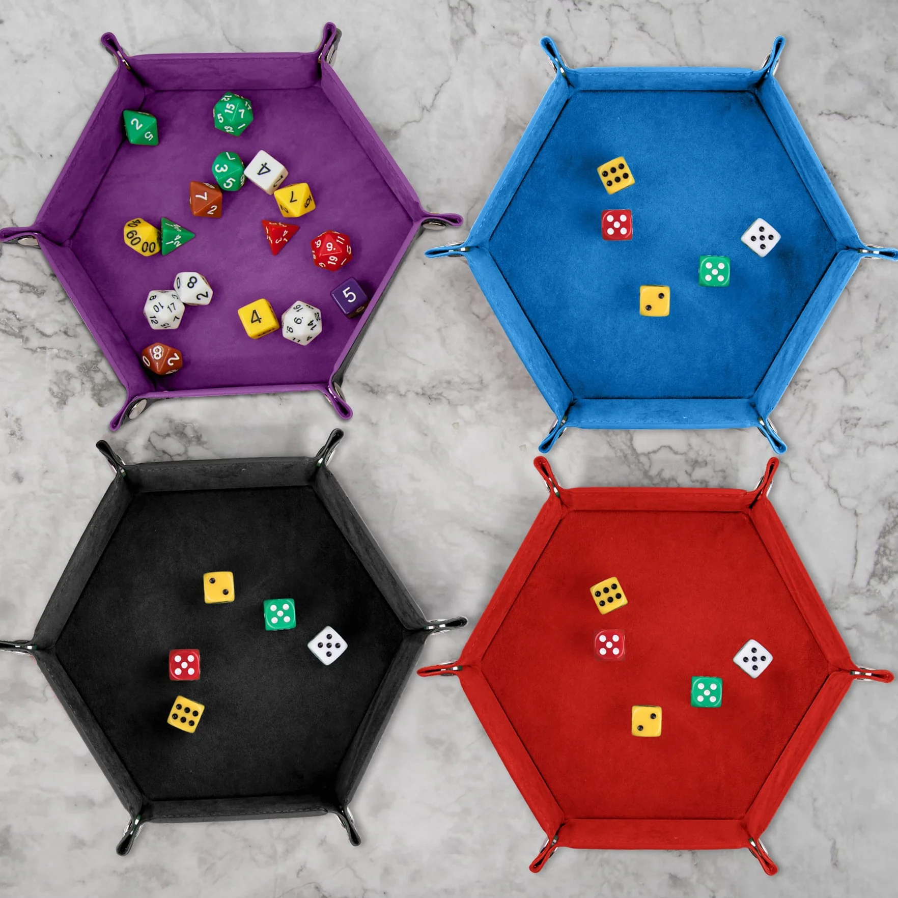 SIQUK 6 Pièces Piste de Dés Plateau de des Pliable Cuir et Velours Piste Dés Pliant pour DND RPG Jeux de Table (Rouge, Bleu, Violet, Noir, Vert, Jaune)