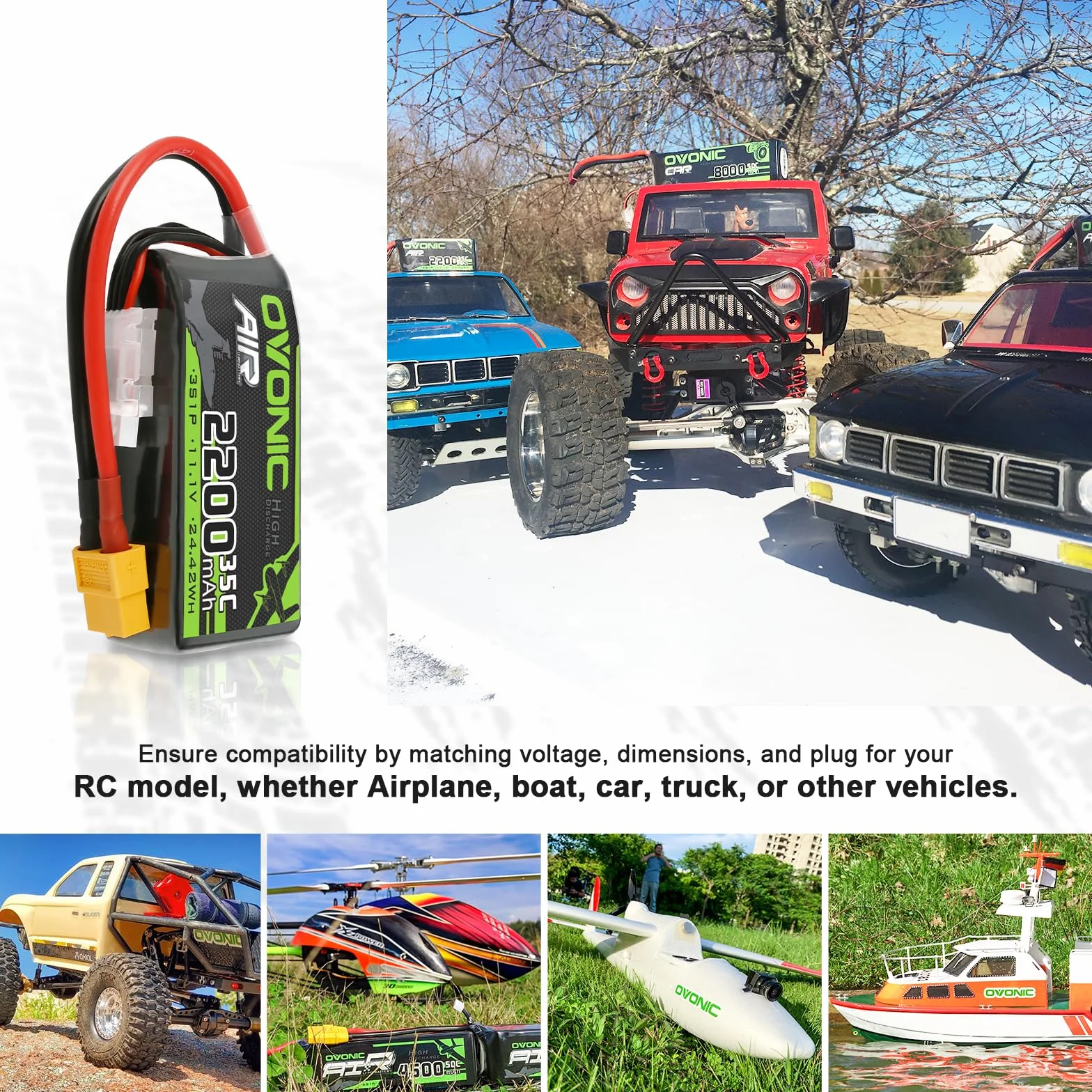 OVONIC Lipo Batterie 3s 35C 2200mAh 11.1V Batterie Courte avec Décans pour RC Voiture Bateau Camion Heli Avion Quadcopter Multi-Moteur Hélicoptère DIY Hobby (2pcs)