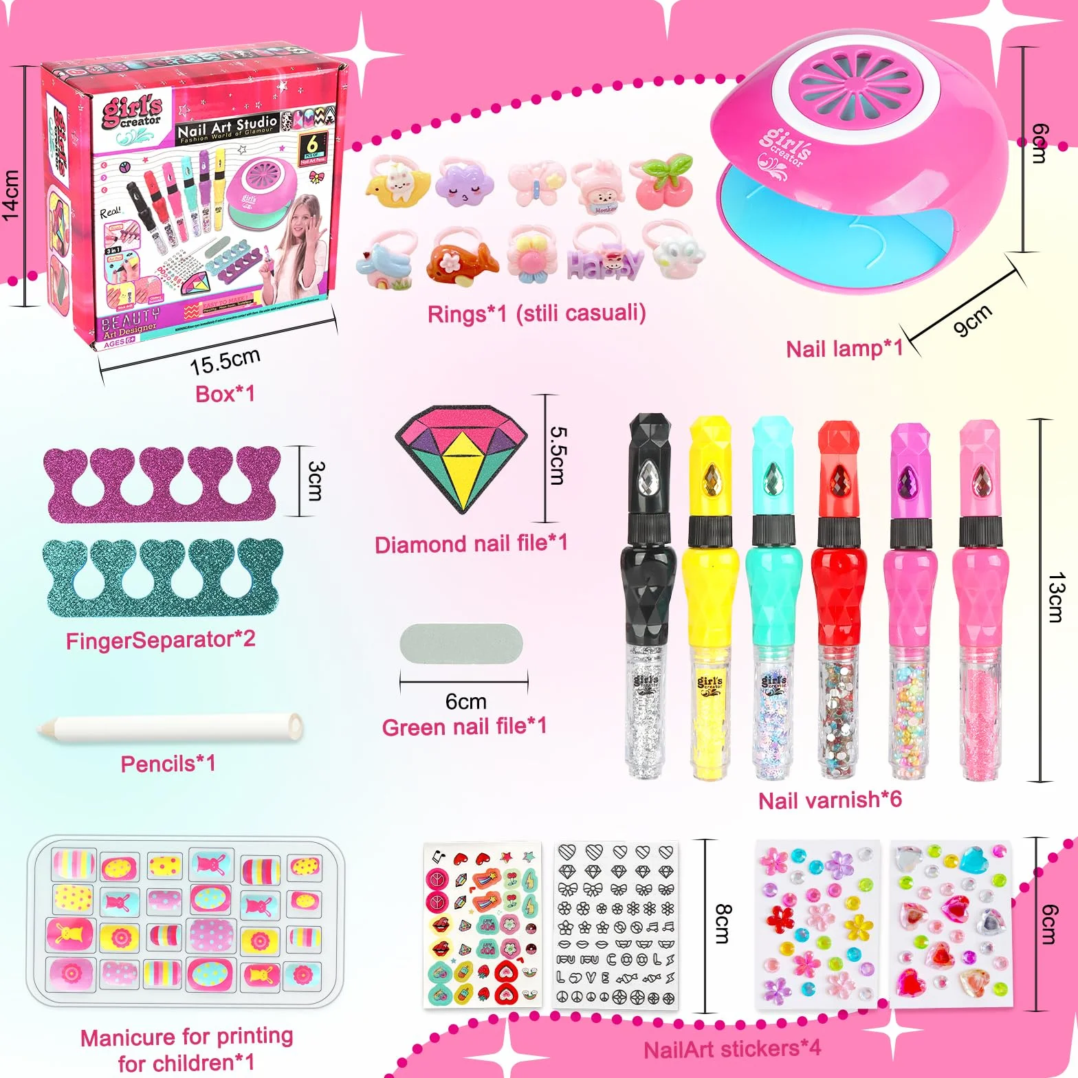 UCAMP Kit Manucure Enfant, Vernis à Ongles pour Fille, Sèche Ongles, Nail Art Jouet Cadeau pour Filles 7-12 Ans