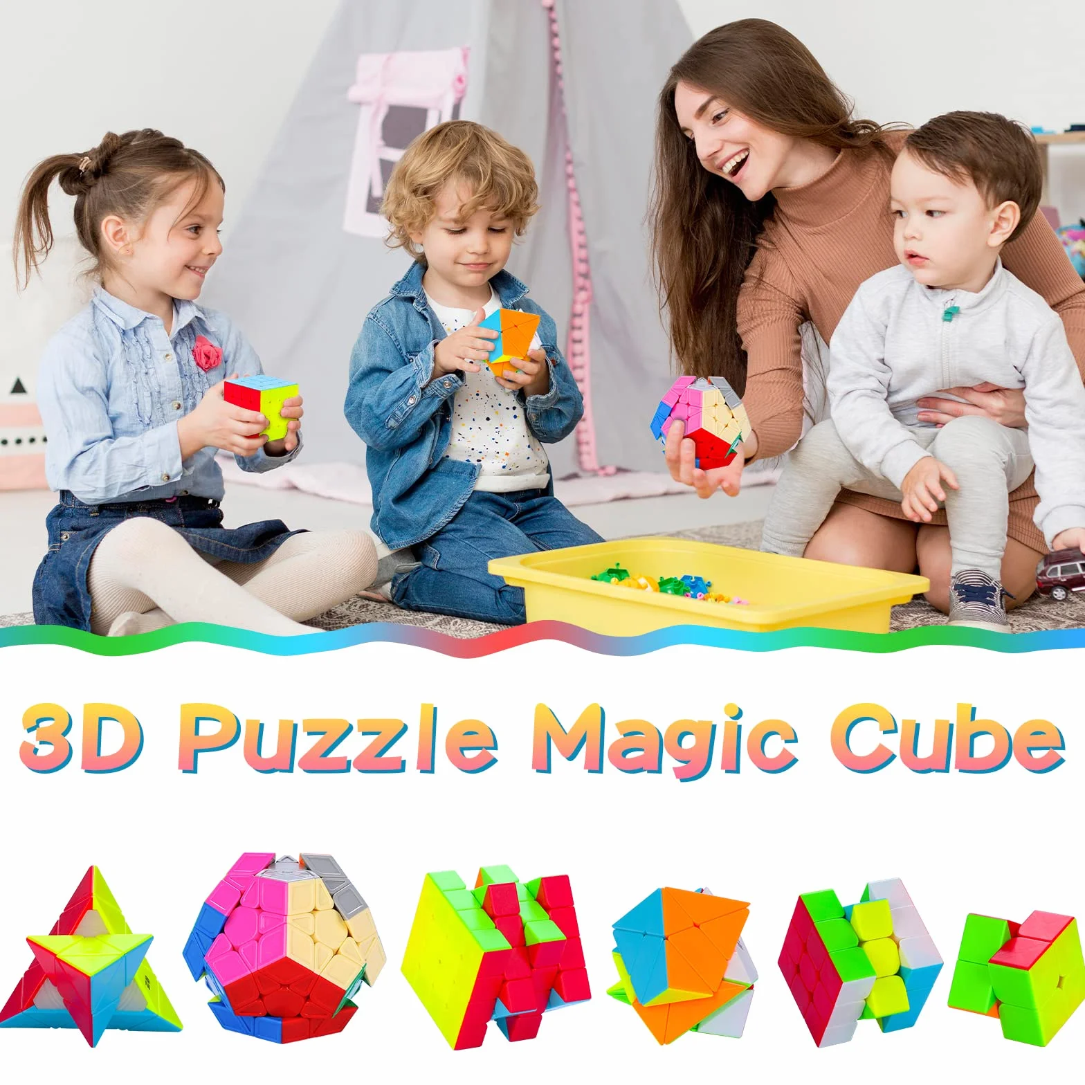 Coolzon Speed Magic Cube Ensemble, 6 Pack Cube Magique 2x2x2 3x3x3 4x4x4 Pyraminx Megaminx Skewb Cube Magique sans Autocollant en Douceur Jouet pour Enfants et Adultes, Noël, Anniversaire