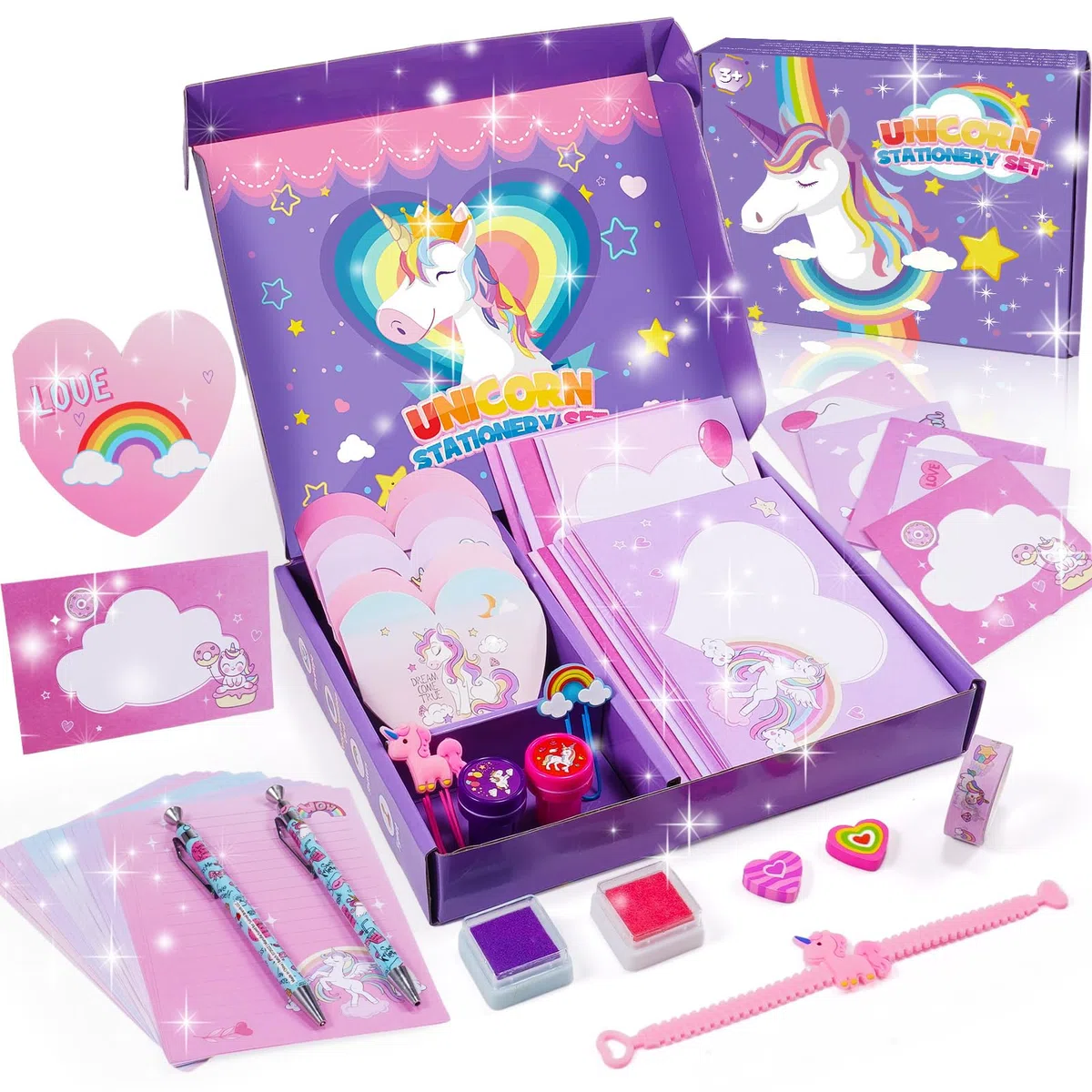Geebiiny Cadeau Fille Licorne Papeterie Enfant Activités Manuelles Trousse Jouet Sticky Notes Set Scrapbooking 4-10 Ans