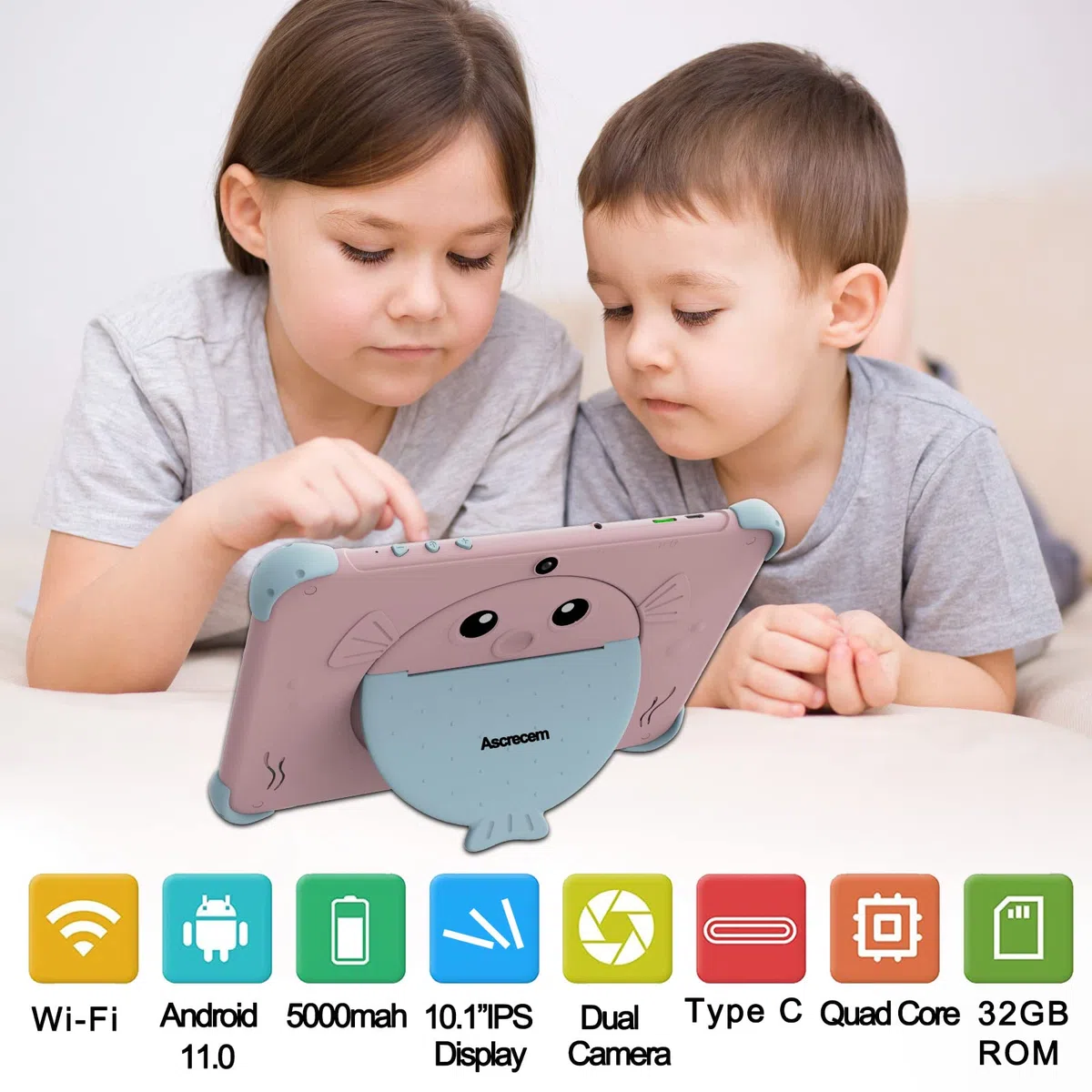 ascrecem Tablette Enfants KIDS707A-708 (Or Rose)