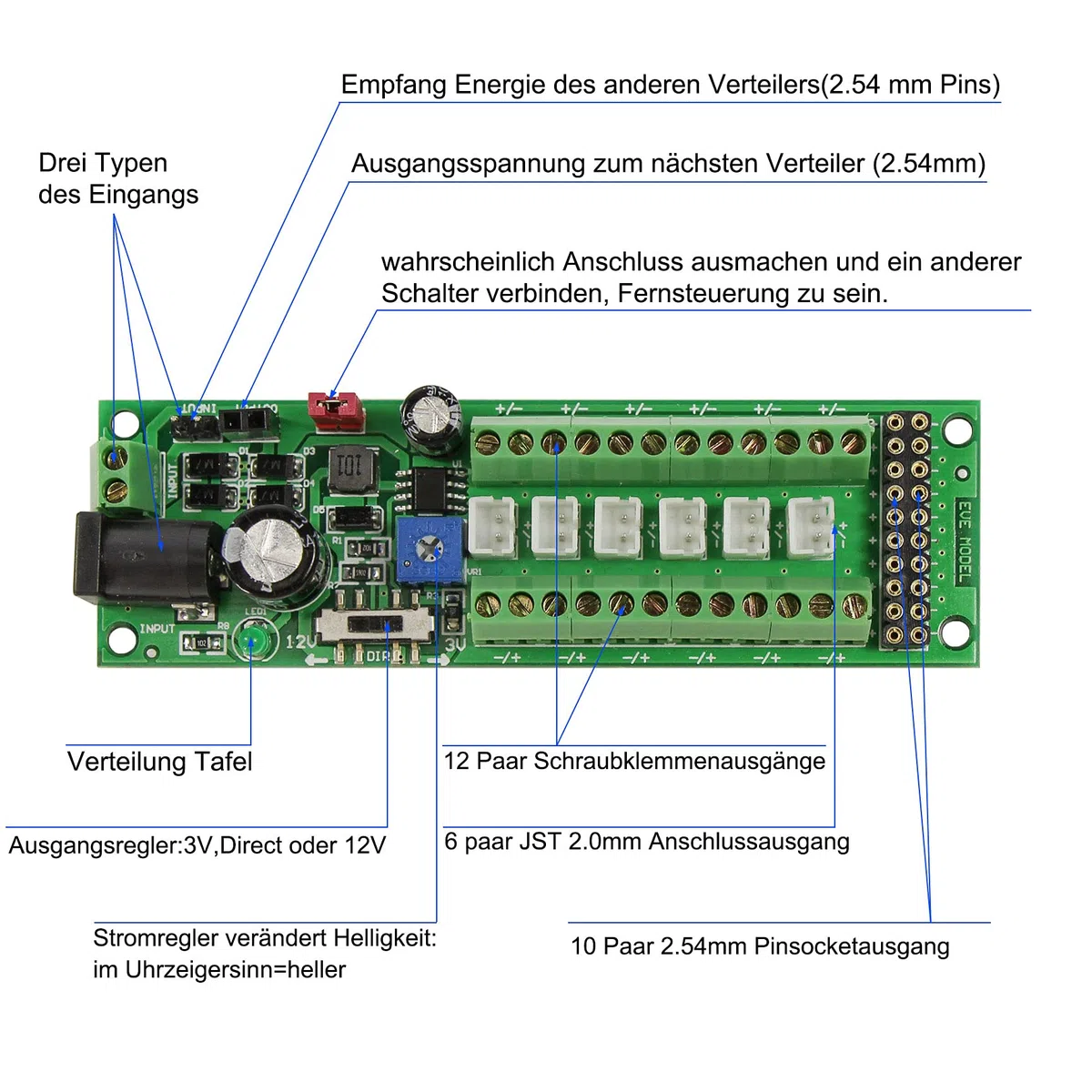 Evemodel PCB012 1set de panneau de distribution d'alimentation auto-adaptable Distributeur HO N O LED Street Light Hub DC AC Tension Train Contrôle de puissance