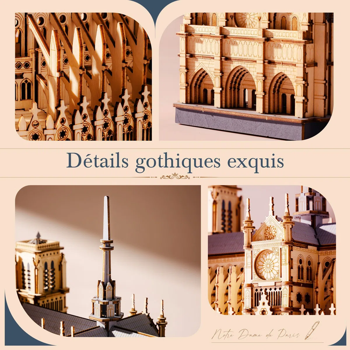 ROWOOD Notre Dame de Paris Puzzle 3D en Bois Modèle d’Architecture, 330 Pièces Kit DIY Découpe Laser pour Adultes et Adolescents, Décoration Élégante et Cadeau Créatif pour Passionnés d’Architecture