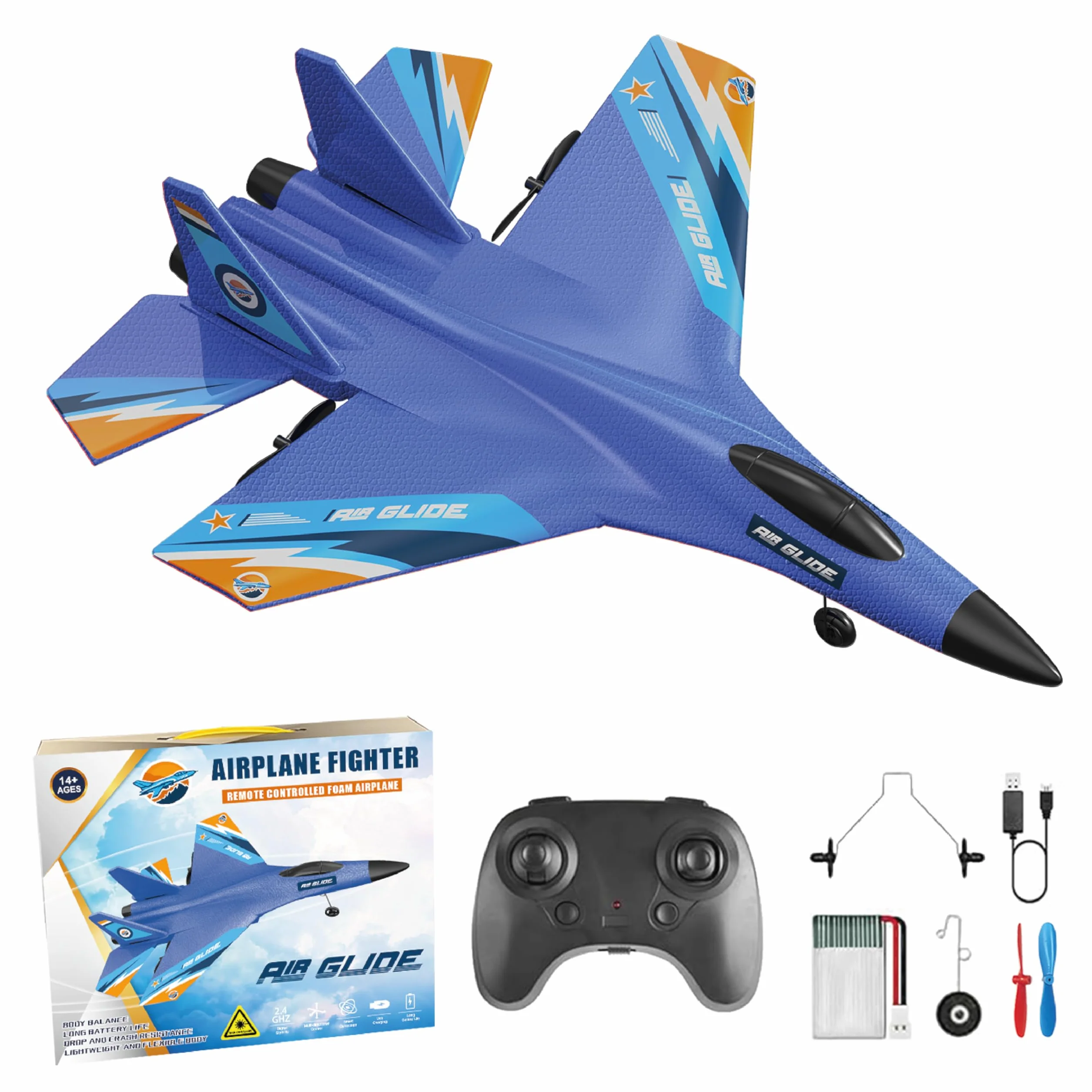 Avion de Chasse Télécommandé SU-35 - Jouet pour Enfant - Nez Anti-Collision Incassable - Avion Rc radiocommandé Flexible et Indestructible - Planeur Facile à Piloter 2,4 GHz - 300m de portée
