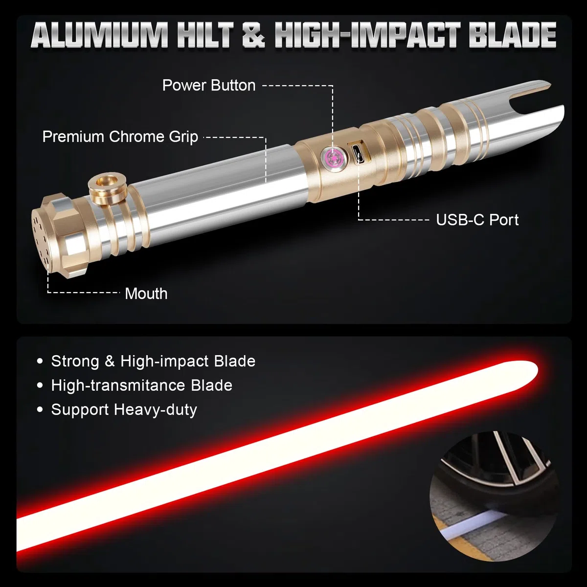ELESKOCO Sabre laser de duel à balancement fluide, couleurs RVB infinies changeables avec 16 polices sonores et contrôle de mouvement | Sabre laser à poignée en aluminium de qualité supérieure pour