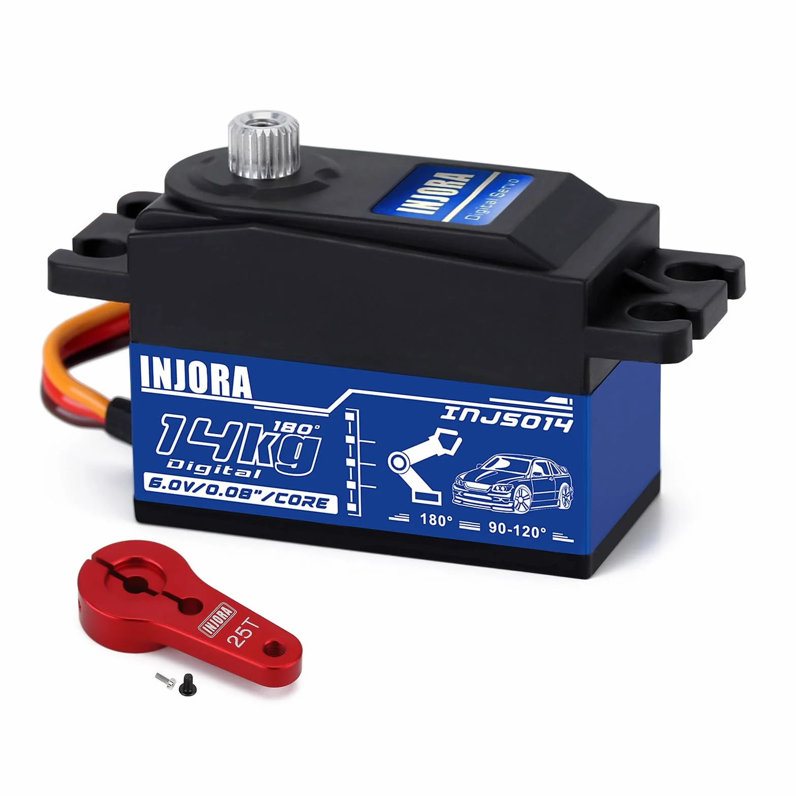 INJORA Servo Numérique à Profil Bas 14KG avec Armature 25T pour Véhicules RC 1/10 1/12, Voiture de Tourisme, Drift, Hélicoptère, Avion à Aile Fixe
