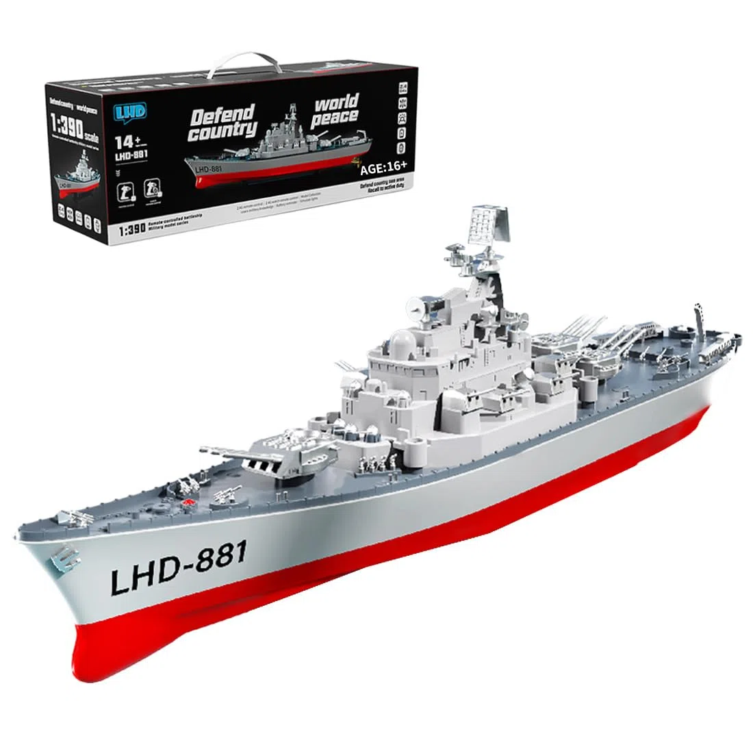 YUTT Bateaux RC pour adultes, LHD-881 1/390 2.4G RC électrique haute fréquence modèle de cuirassé à double moteur