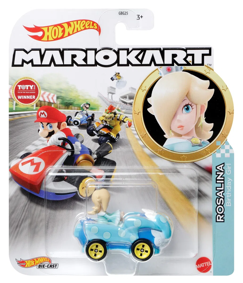 Mattel Hot Wheels Mario Kart - Voiture en métal 1/64 - Character Cars - Personnage Rosalina Birthday Girl