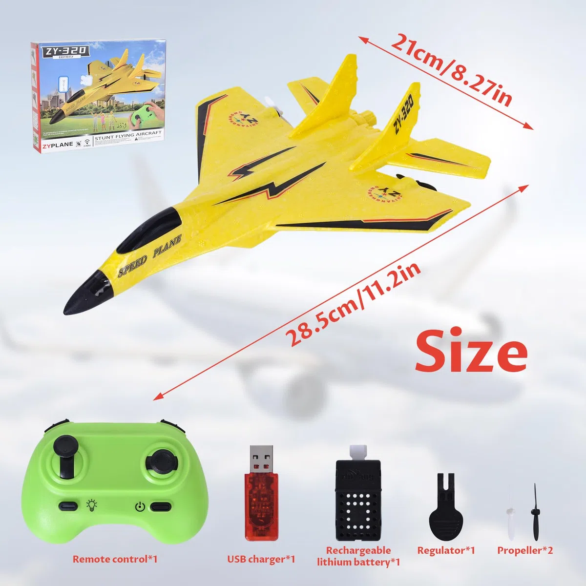 2 Canaux Avion Télécommandé, 2,4 GHz Avion RC avec LED, Facile à Piloter pour Les Enfants et Les Débutants, Chargement USB, Jaune