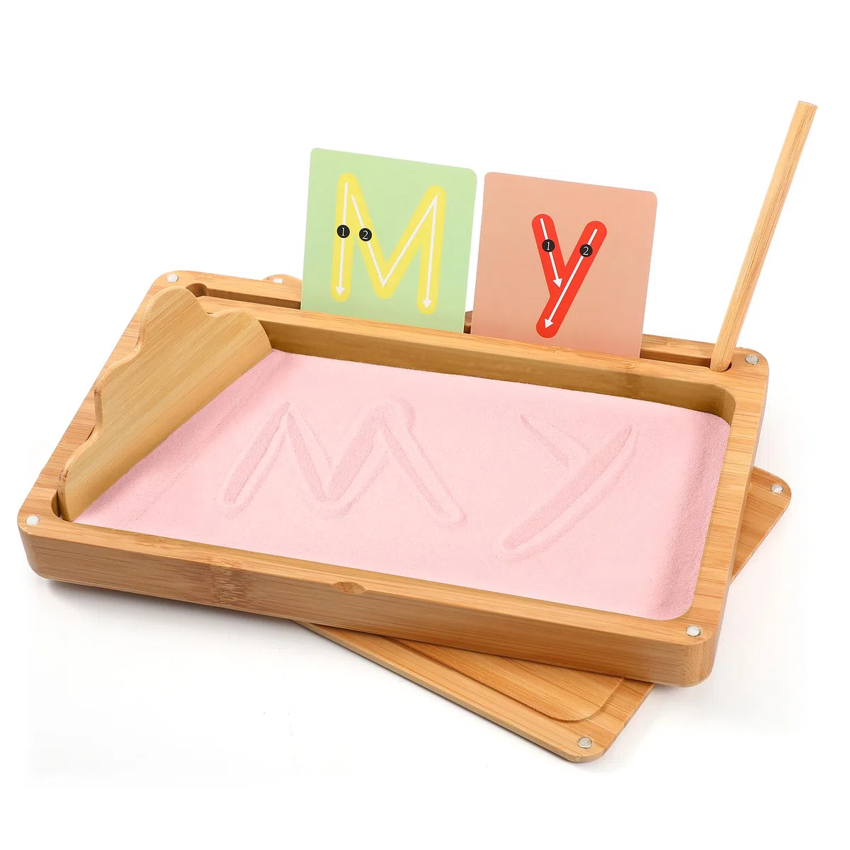 AtMini Montessori Table de Sable début d'entraînement d'écriture et de Dessin Jouet en Bois Montessori Table de Sable éducative Jouet pour Le développement Moteur précoce chez Les Enfants（Rose）