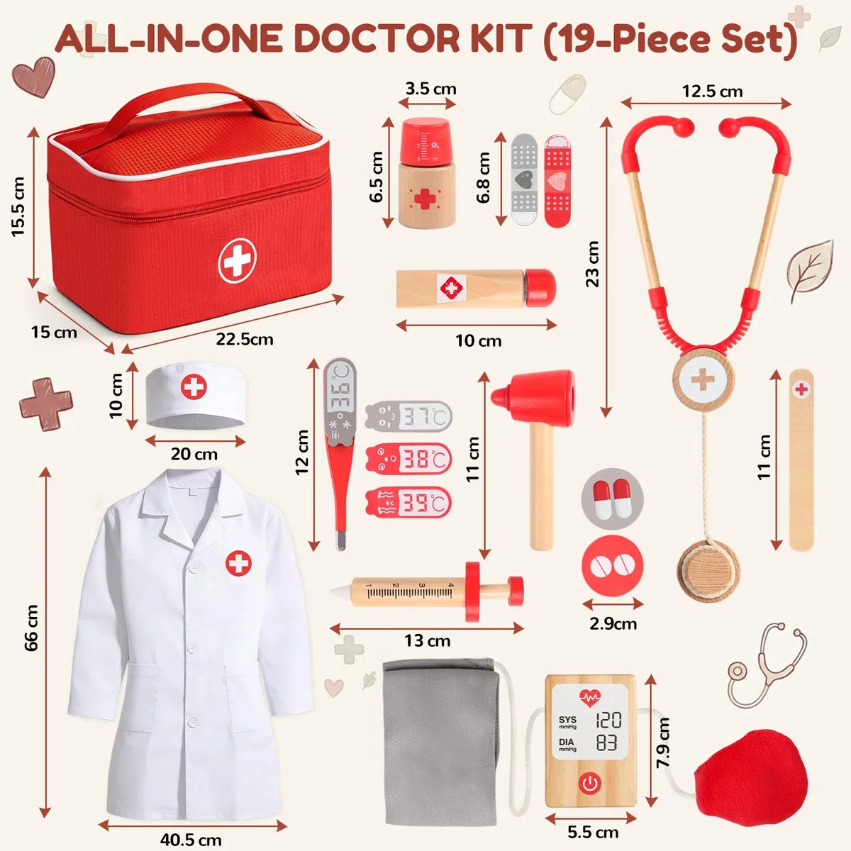 Jouet Enfant 3 Ans, Malette Docteur Enfant Jouet Fille Garçon 3 4 5 Ans, Jeux Enfants 3 Ans en Bois avec Blouse de Médecin, Mallette de médecin, Stéthoscope, Cadeau Enfant 3 Ans Jeux d'imitation
