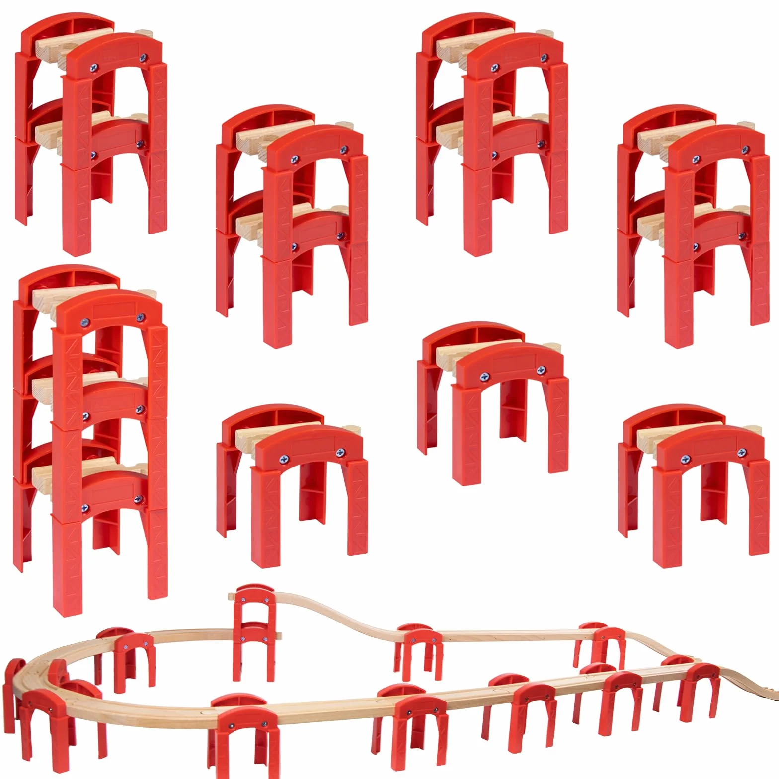 Coffret d‘Extension de Rails en Bois 14 pièces pour Circuit de Train, Empilables pour Constructions, Enfant 3+ Ans