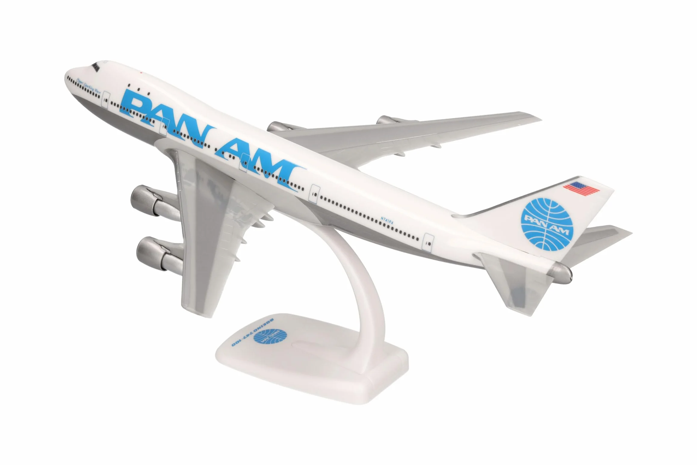 Herpa Snap-Fit modèle réduit Avion Pan Am Boeing 747-100, Miniature à l'échelle 1:250, pièce de Collection, modèle avec Socle, Plastique