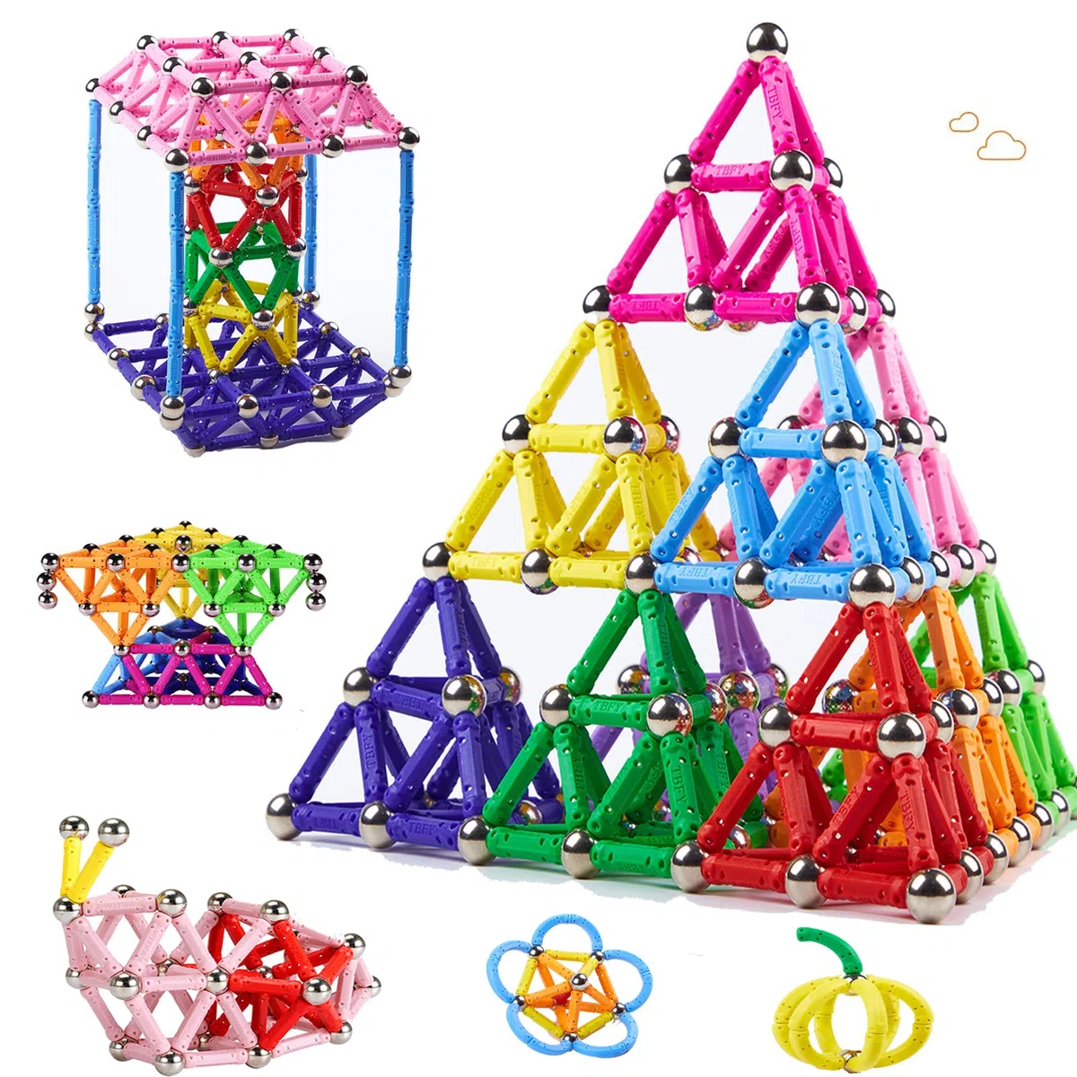 182 Pièces Blocs Magnétique 3D Jouet de Puzzle Jeux de Construction avec Bâtons Colorés Cadeau de Vacances Montessori pour Les Filles et Garçons de Plus de 4 Ans