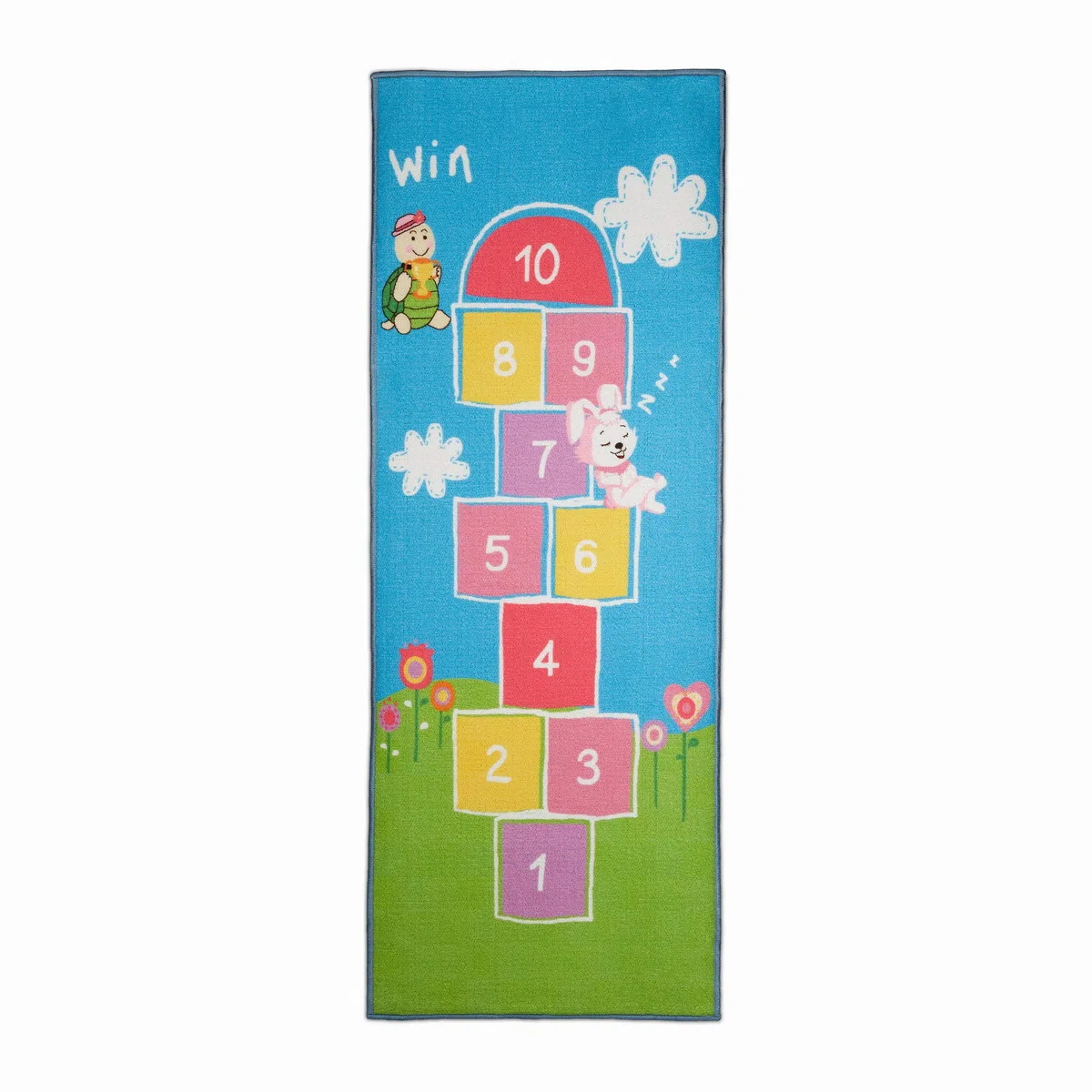 Relaxdays Tapis de marelle, 180 x 70 cm, 10 Cases, à Poils Courts, Dessous caoutchouté, Jeu éducatif, Multicolore