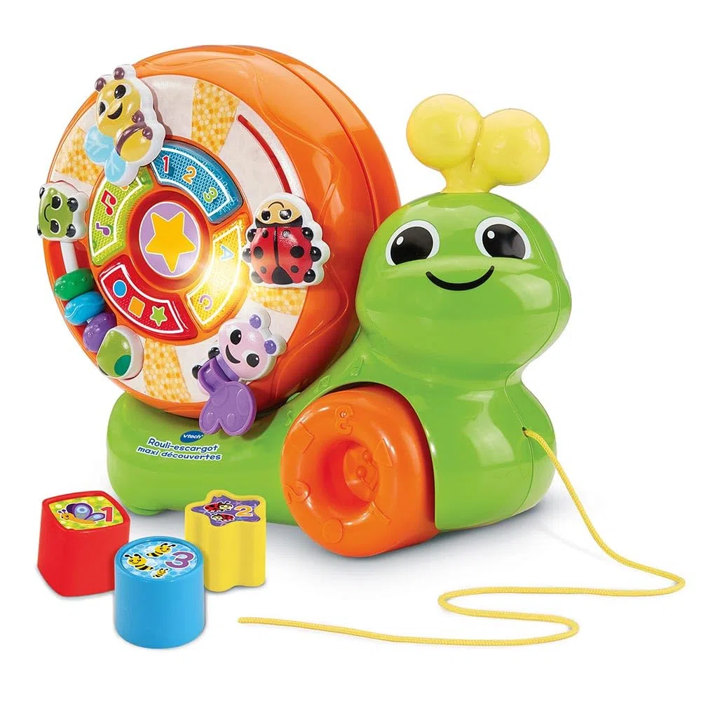 VTech - Rouli-Escargot Maxi Découvertes, Jouet à Tirer 2 en 1, Trieur de Formes, Jeux d'Éveil, Escargot à Promener, Jouet Musical et Interactif, Cadeau Enfant Dès 1 an - Contenu en Français