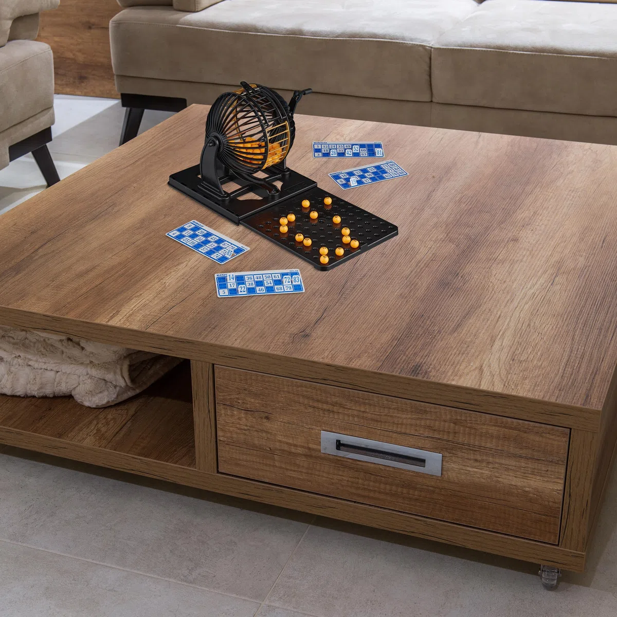 Relaxdays Bingo, boulier, 90 Boules, 72 Cartes, Plateau Coulissant, pour Grands et Petits, Convient à la tombola, Noir