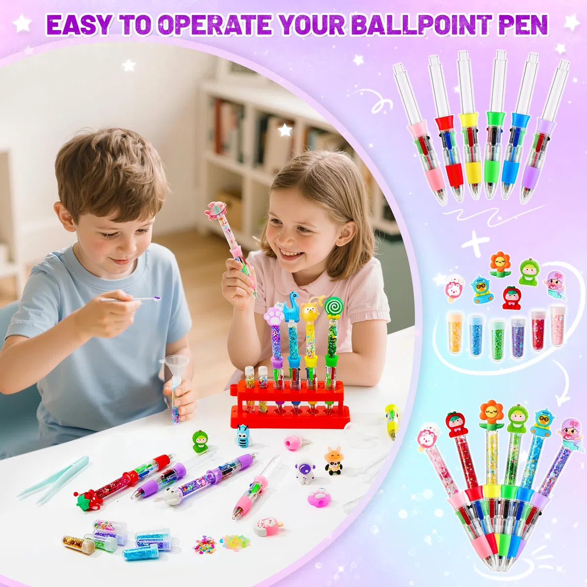 Fabrique a Stylo avec 70+ PCS, Kit de Fabrication de Stylos Artisanaux pour Enfants, 20 Kits de Stylos à Bille Rétractables Personnalisés, Cadeau Fille 5 6 7 8 9 10 Ans