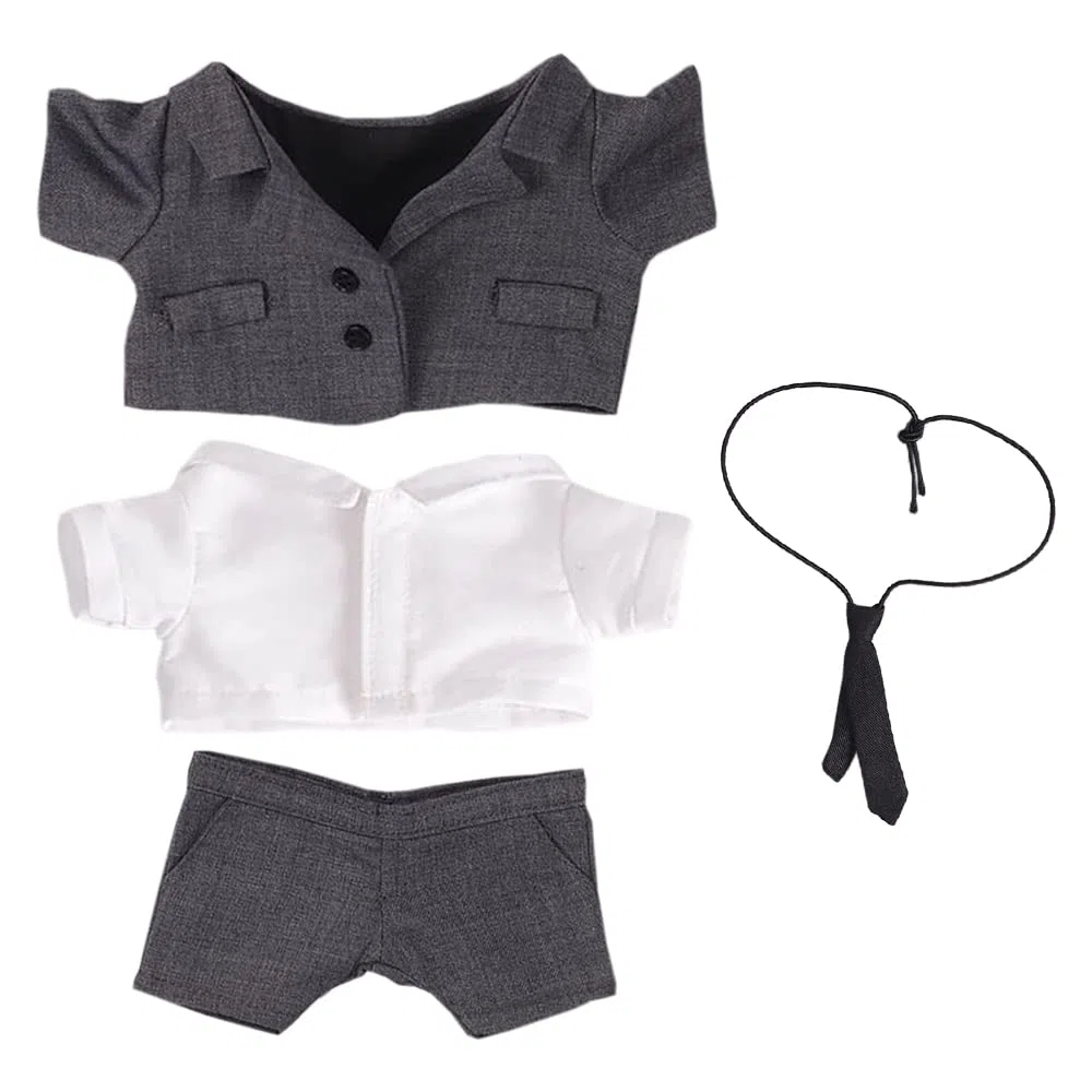 niannyyhouse Poupée en peluche de 20 cm, vêtements bleus pour costume, manteau, cravate, chemise blanche, pantalon, 20,3 cm, jouets en peluche doux, accessoires pour déguisement (gris, 15 cm)