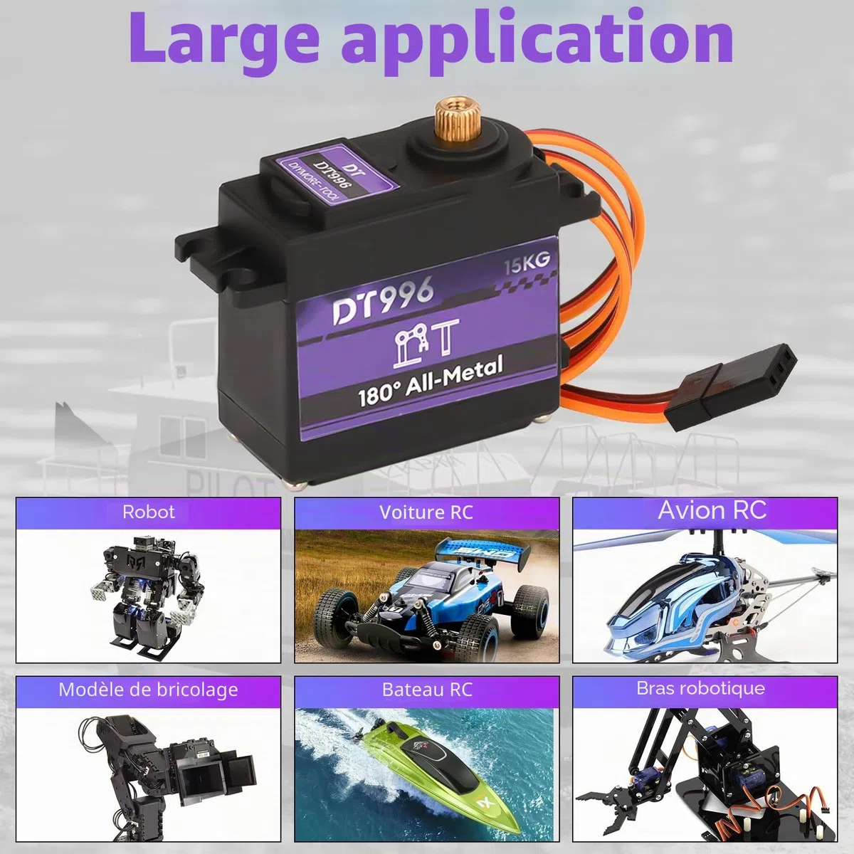 Servomoteurs à 180 degrés 15 kg Servo numérique avec boîte de vitesse en métal à couple élevé Servo moteur RC, 6V, pour voiture RC 1/10 1/8 Avion Bateau Robot Hélicoptère [4PCS]