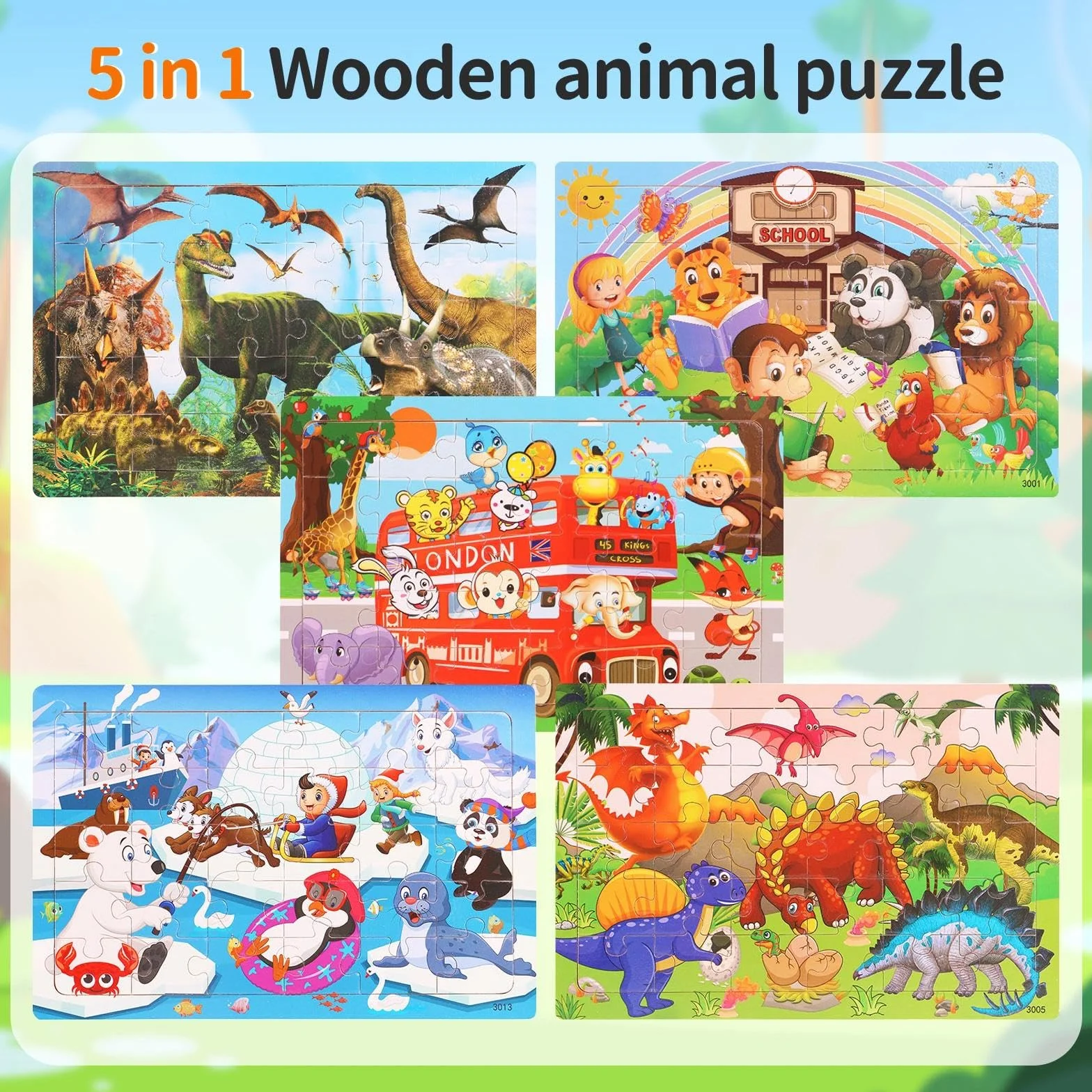 Puzzle Enfant 3 Ans 5 X 24 Pièces,Puzzle Bois Animaux à Partir,Jouet Educatif Préscolaire,Jouets éducatifs,Jouets Cadeaux pour Enfants de 3 à 8 Ans Garçons Filles (#4)