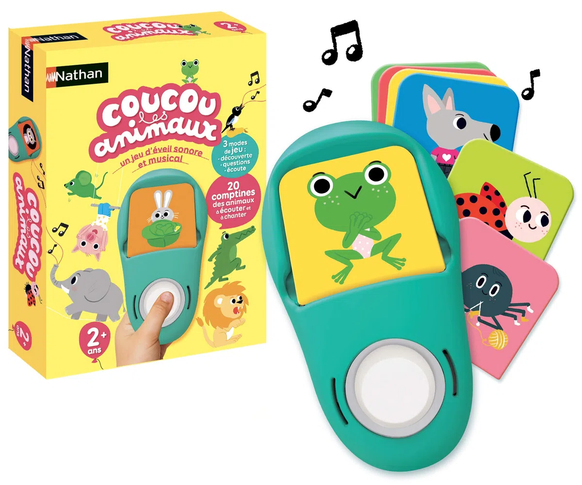 Nathan - Coucou Les Animaux - Jeu D'Éveil Sonore et Musical - 20 Comptines À Écouter - Jeu Educatif Electronique - 3 Modes de Jeu - Découverte, Questions, Écoute - À partir de 2 Ans