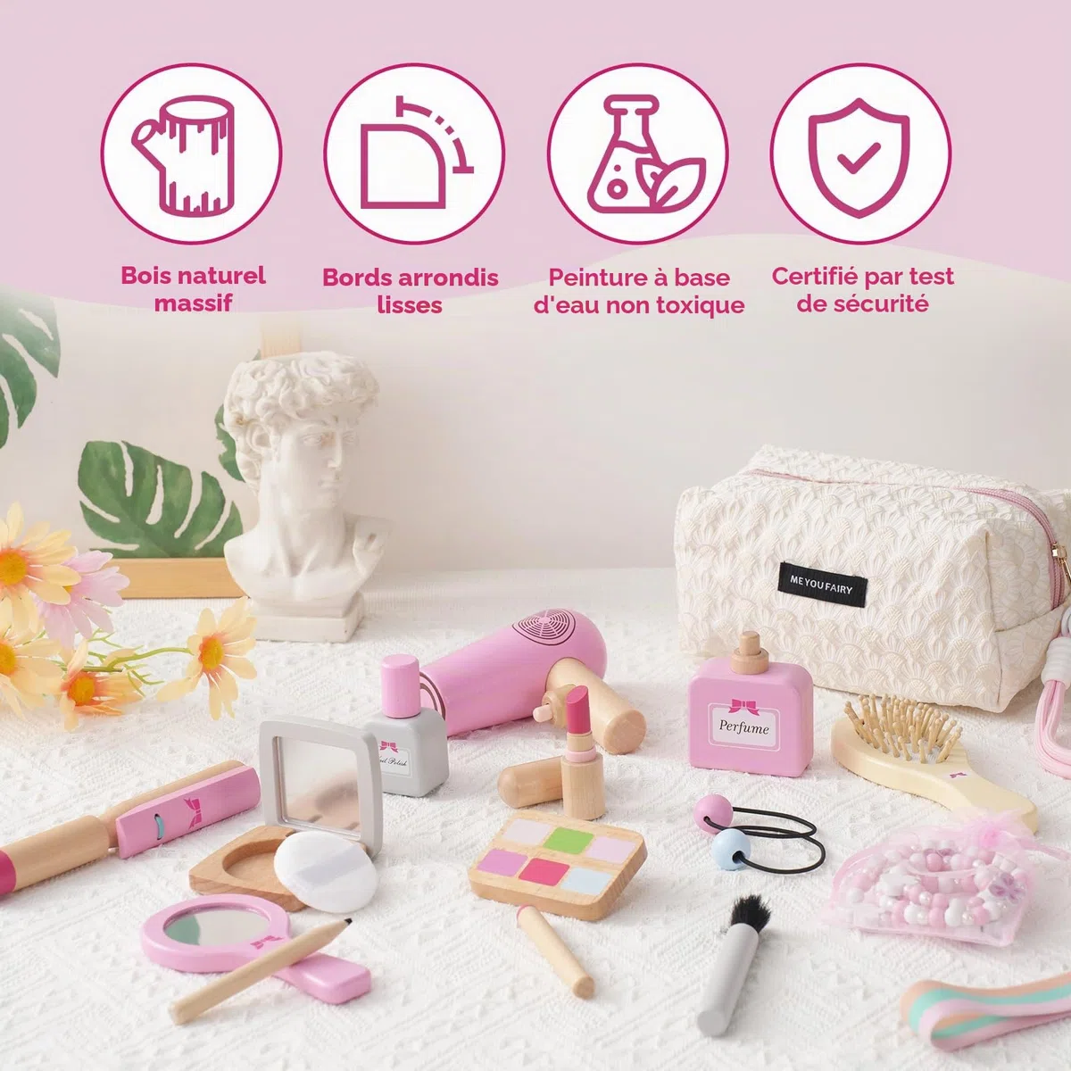Jouets de Maquillage Kit pour Enfants, Faux Maquillage Enfant Fille, Coiffure en Bois pour Jeux de Rôle, pour Les Anniversaires et Noël des Enfants de 3 4 Ans.