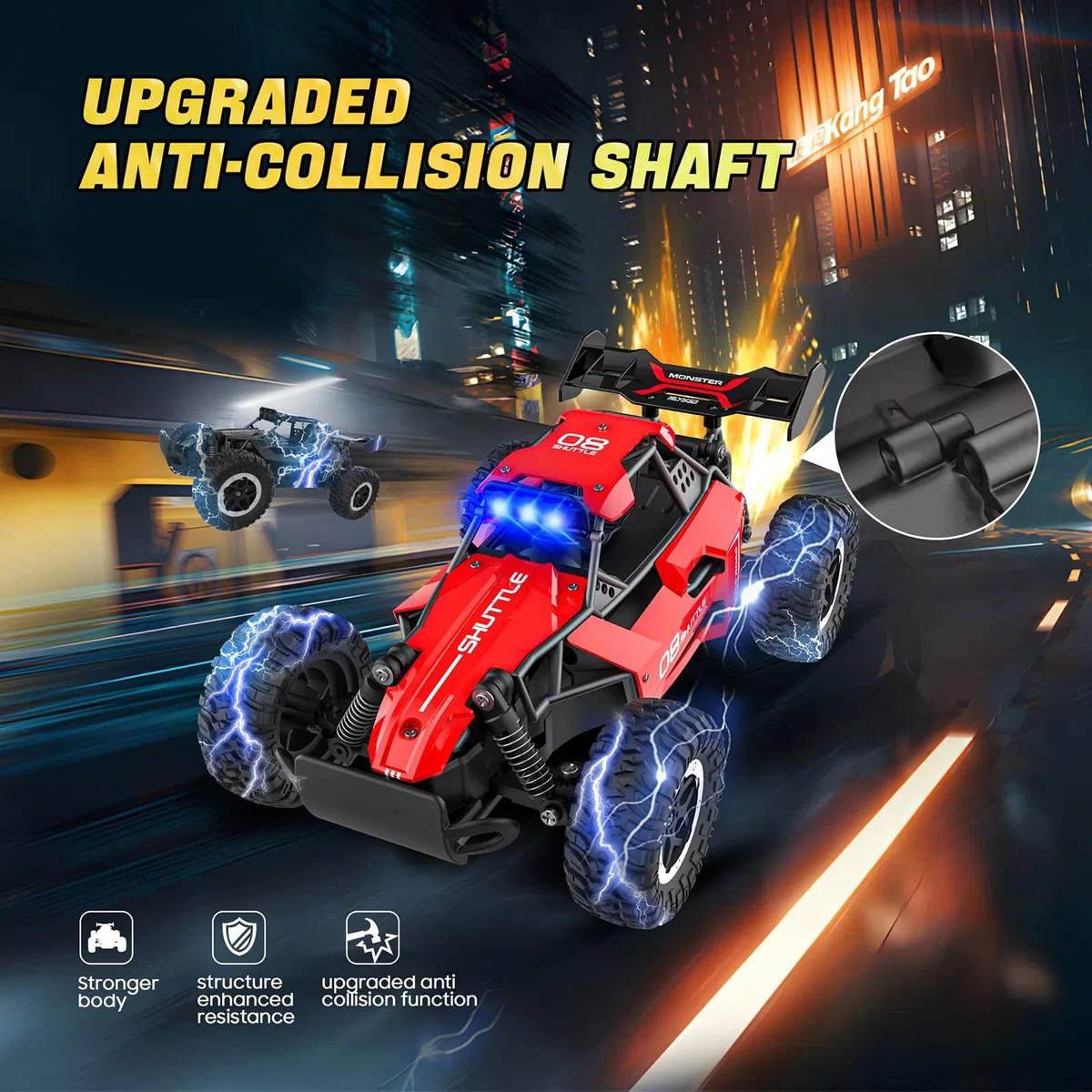 Voiture Télécommandée Tout Terrain,2.4Ghz RC Voiture Telecommandé Enfant 3 4 5 6 7+,2WD 20KM/H avec LED,Coquille Alliage,Jouet Radiocommandée Cadeau pour Fille Garcon Rouge