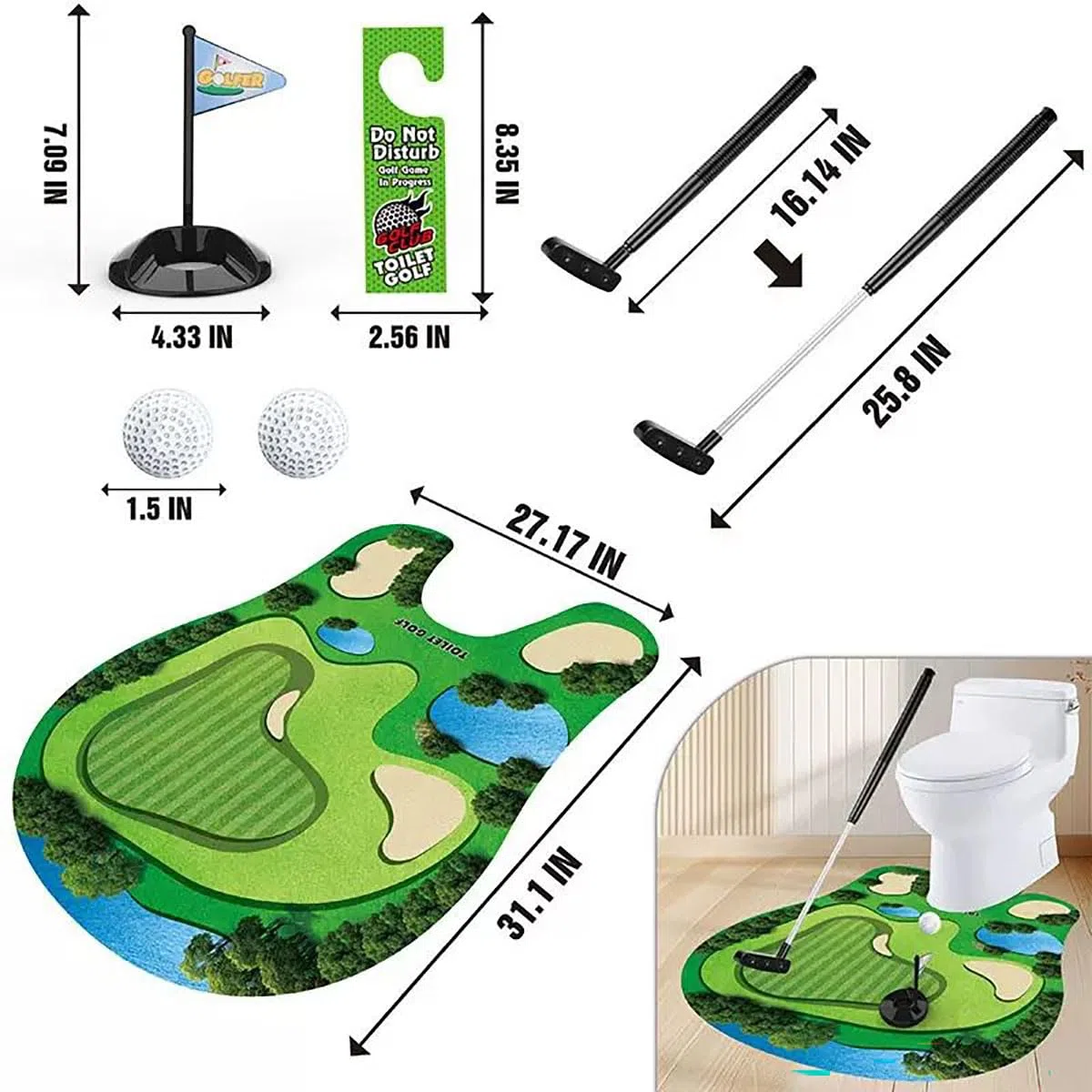 Ensemble de jeu de golf de toilette pour homme, pratique du mini golf dans toutes les toilettes, salle de bain, fête des pères, éléphant blanc, cadeaux de Noël, Saint-Valentin