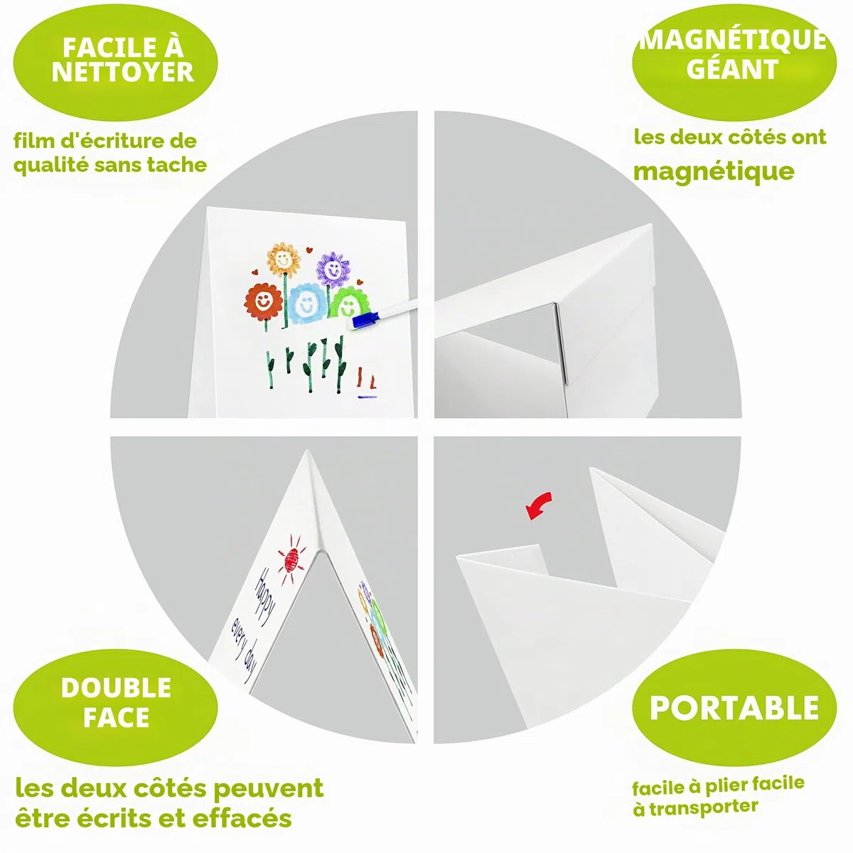 Chevalet de table magnétique et tableau blanc avec Bonus 8X marqueurs d’effacement à sec. Double face et autoportant (32 x 41 cm)