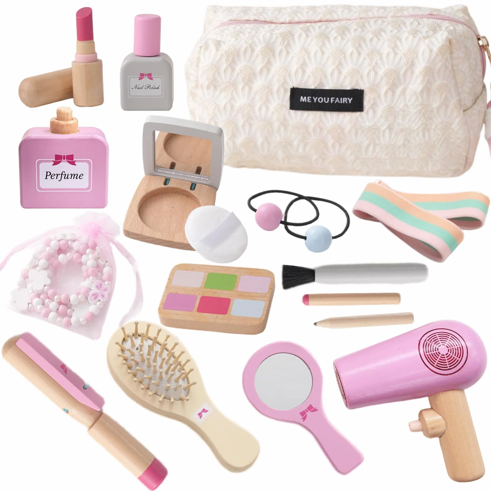 Jouets de Maquillage Kit pour Enfants, Faux Maquillage Enfant Fille, Coiffure en Bois pour Jeux de Rôle, pour Les Anniversaires et Noël des Enfants de 3 4 Ans.