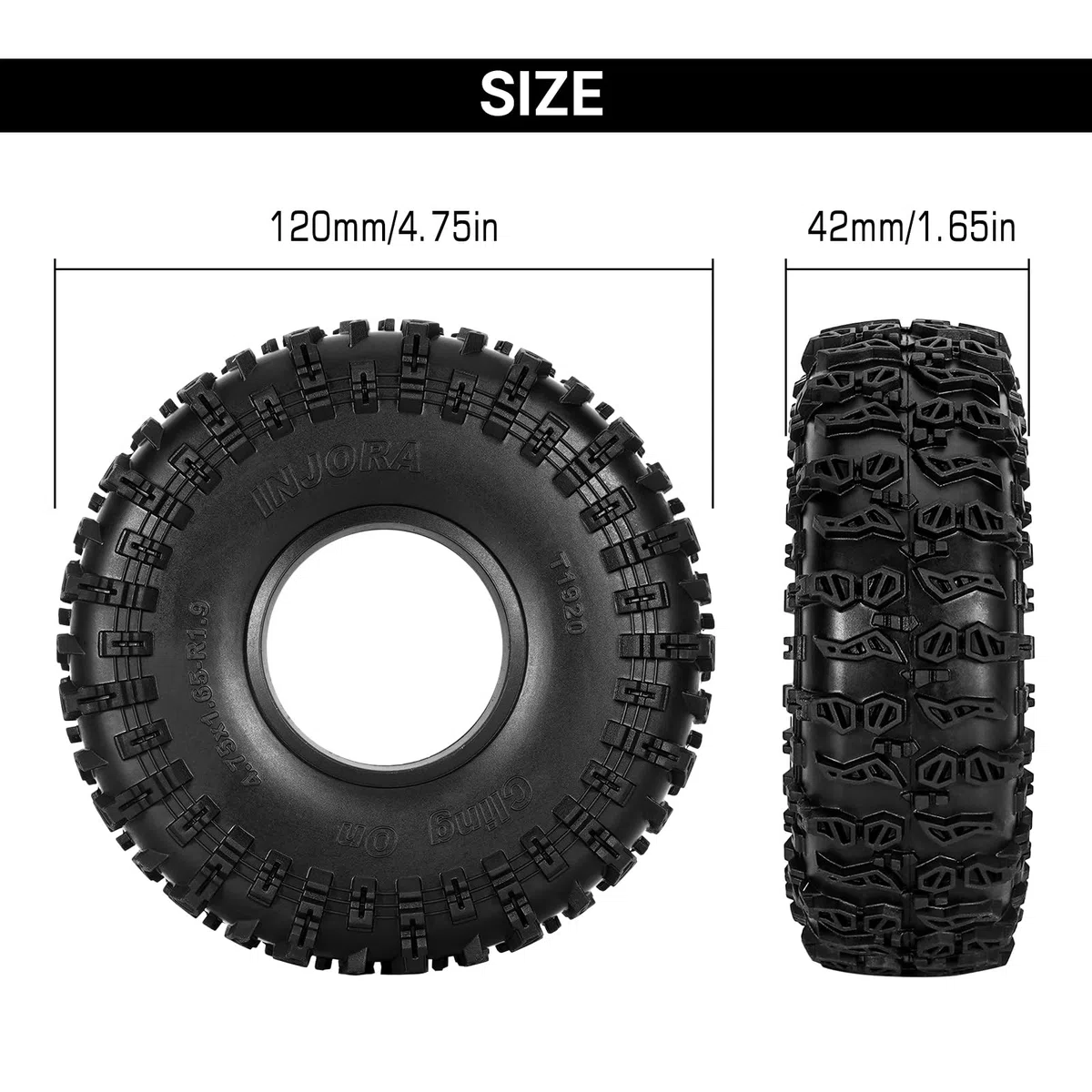 INJORA Pneus Cling on 1.9" 120 * 42mm S5 pour TRX4 SCX10 1/10 RC Crawler