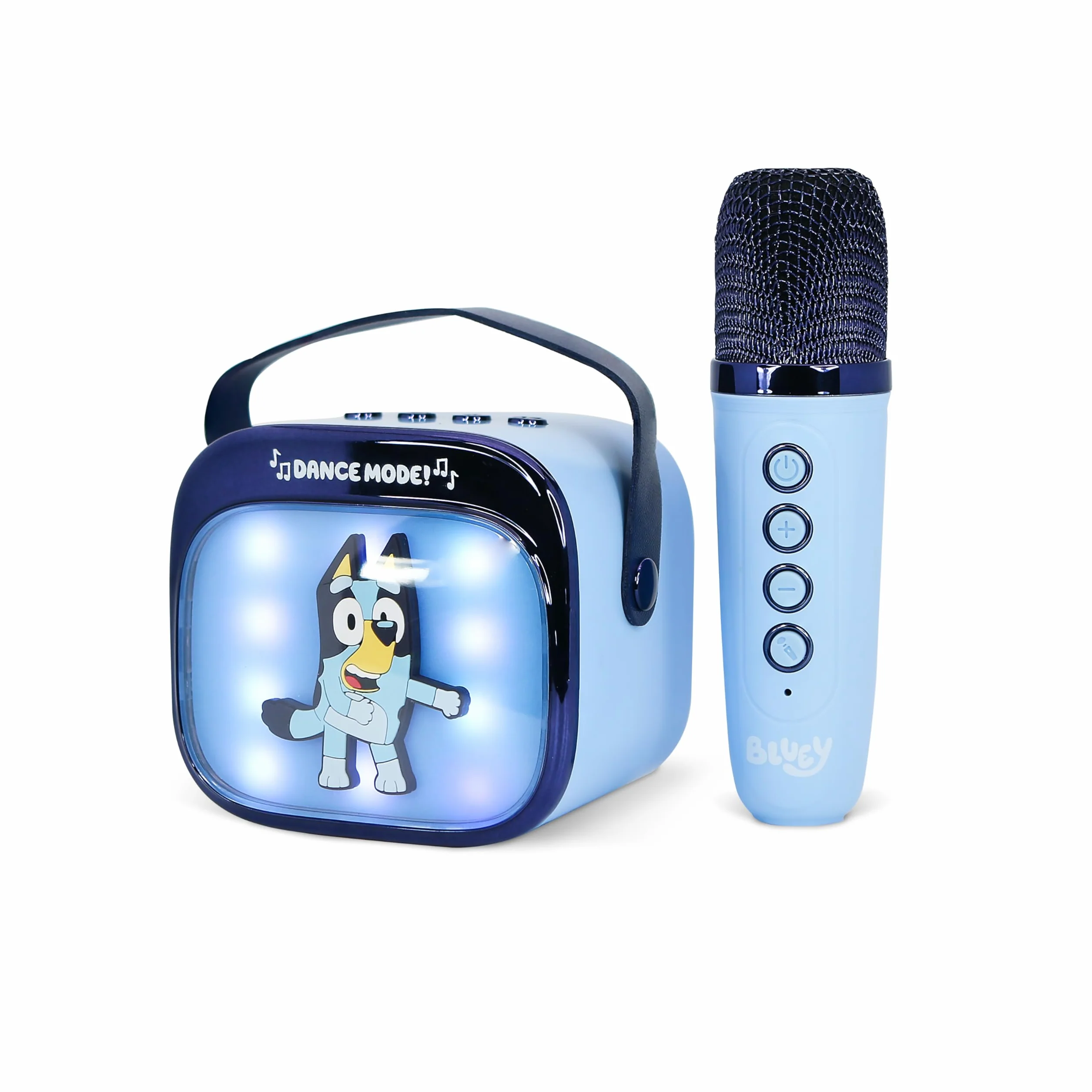 Bluey Mini Haut-Parleur de karaoké LED sans Fil avec Microphone Bluetooth, lumières changeantes de Couleur Bleue