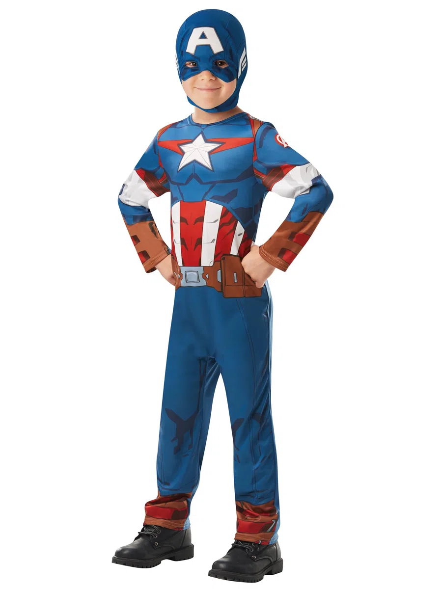 RUBIE'S Avengers Officiel - Déguisement Classique Captain America Enfant - Taille M - 5-6 ans - 105 à 116 cm - Costume Combinaison Bleue et Rouge et Cagoule - Pour,