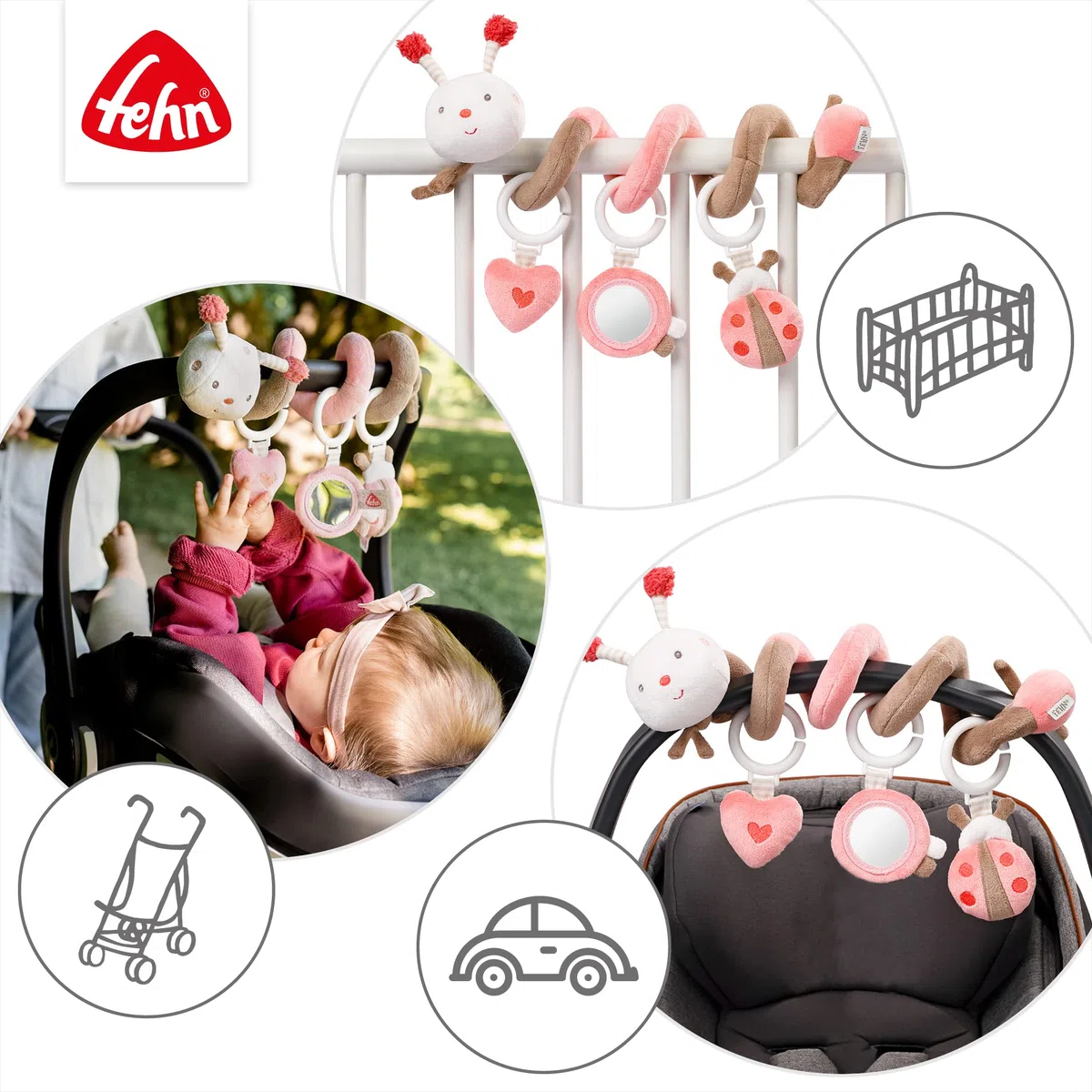 Fehn Spirale d'Activités abeille - pour Saisir et Palper - pour le lit, le parc, la coque et le siège auto - pour bébés et jeunes enfants à partir de 0 mois