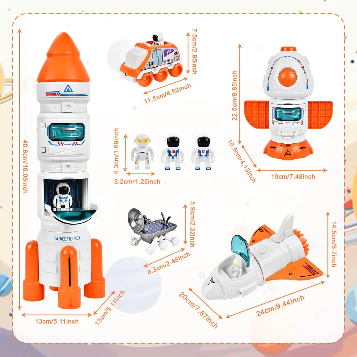 Aragallant Fusée Espace, Navette Spatiale Jouet, Space Shuttle Kit avec Effets Sonores et Lumineux, Astronautes, Satellite, Jouet Construction éducatif pour Enfants