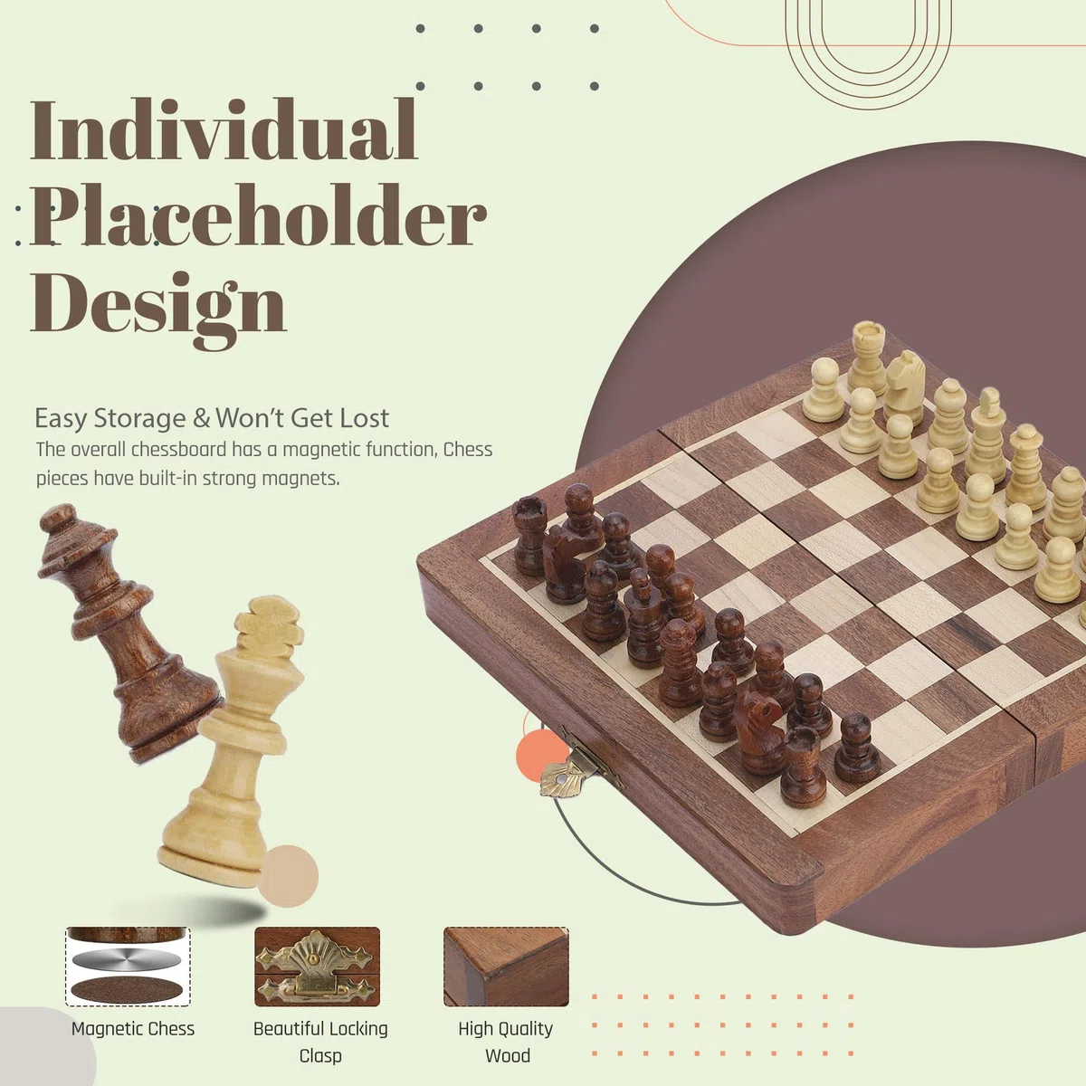 Ajuny Jeu d'échecs Magnétique en Bois avec Pièces d'échecs Puzzle avec Pièces Faites à la Main pour Tournoi Professionnel Débutant Jeu d'échecs de Voyage Pliable Portable pour Adultes et Enfants