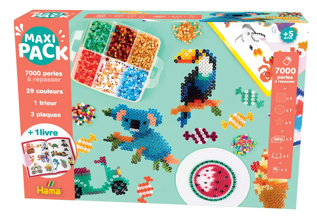 Hama – Coffret perles à repasser midi – 7000 perles 30 couleurs – 3 plaques, trieur et modèles – Loisirs créatifs enfants dès 5 ans