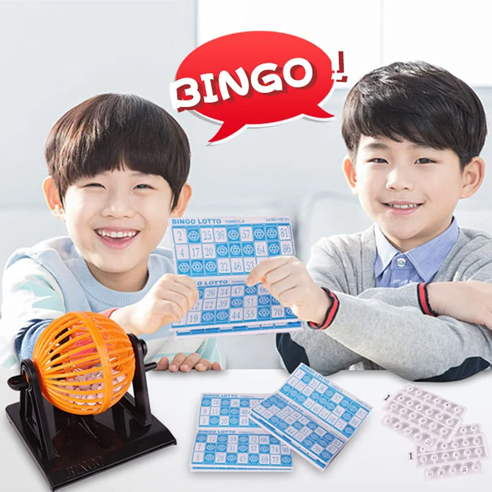 Ensemble de Jeu de Bingo, Cage Ronde en Plastique, 90 Boules de Bingo, 12 Cartes de Bingo, Jeu Familial pour Enfants de Plus de 6 Ans (12 * 12cm)