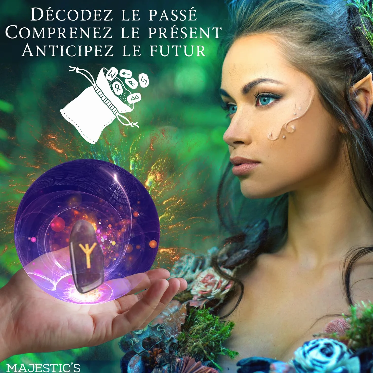 Runes Divinatoires VIKINGS - Pack de 25 Runes en Pierres Naturelles en HOWLITE Gravées 💎 (2cm x 1cm) + Sac Noir + Ebook Pratique (PDF) - Alphabet Runique Futhark parfait pour Divination, Voyance