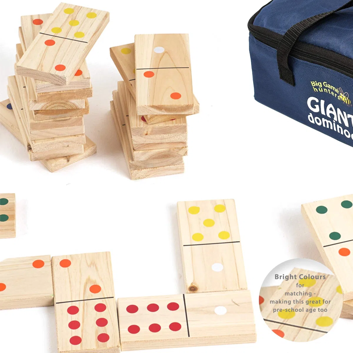 Garden Games Dominos Géants en Bois Dans un Sac de Rangement