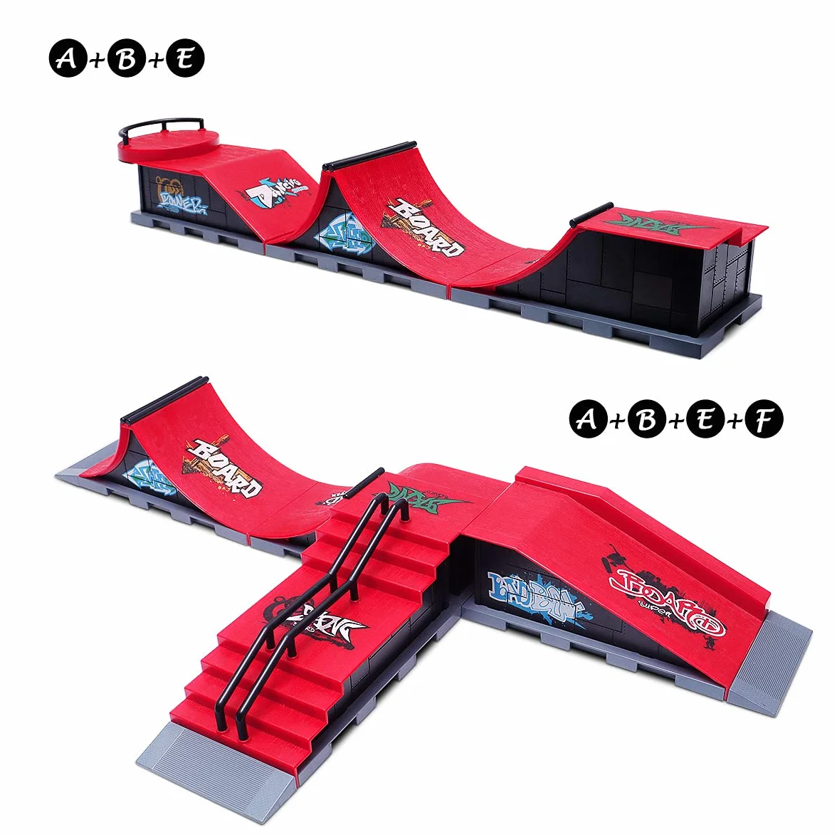 KETIEE Rampes de Skatepark, Skate Park Kit Rampe de Touche avec Mini Finger Skateboard Jouet Cadeau (E)