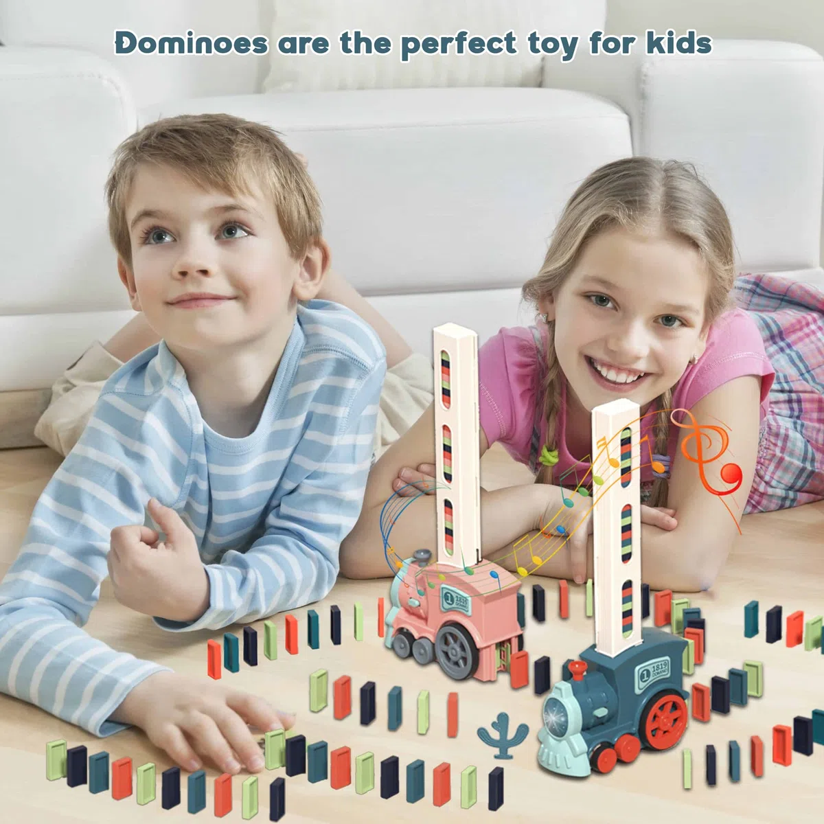 Domino Train pour Enfants, Dominos automatiques, Jouets de Construction et d'empilage,éducation précoce,Cadeau de Noël et d'anniversaire pour garçons et Filles de 3 à 8 Ans (Cyan)